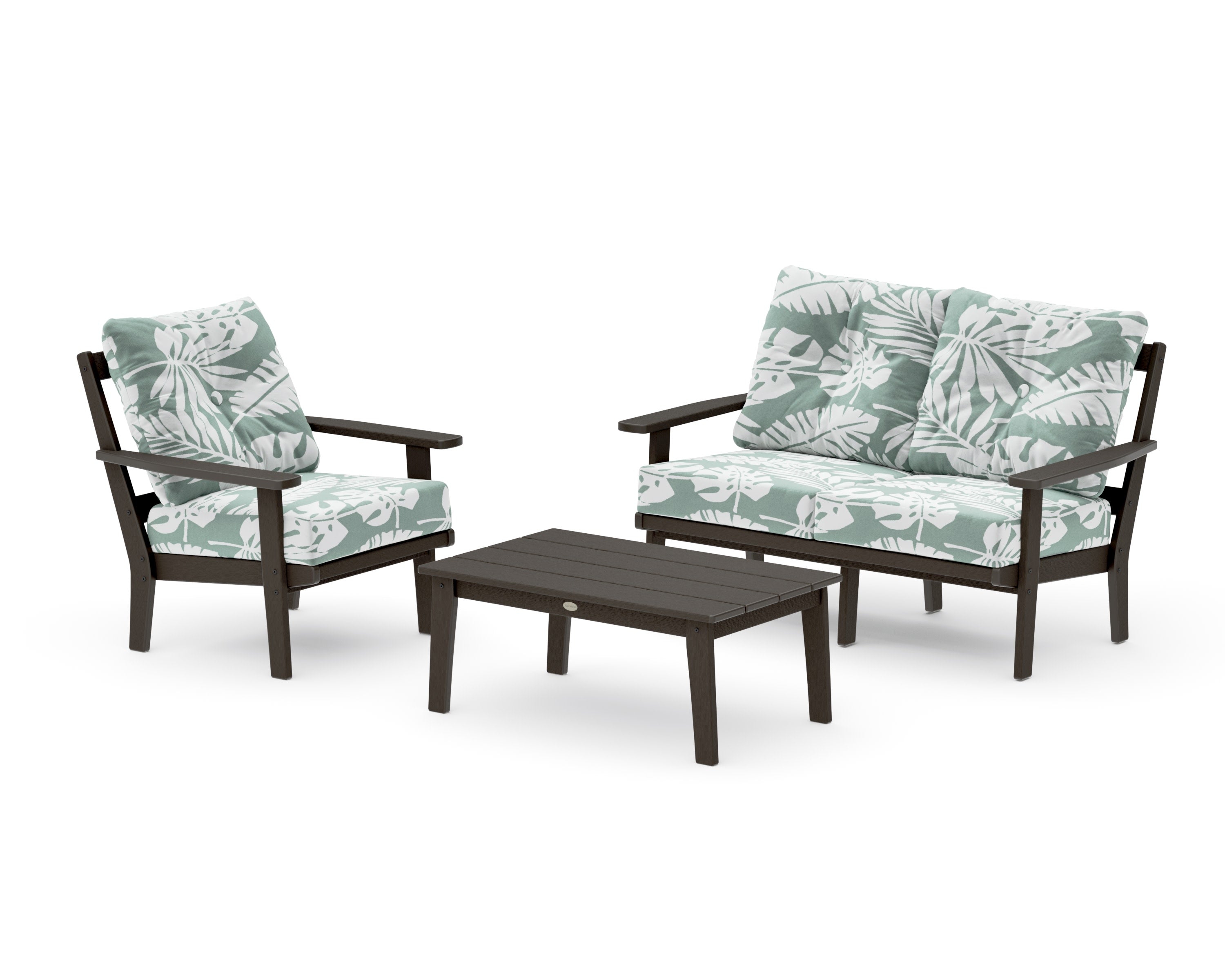 Prairie 3-Piece Deep Seating Set with Loveseat in Vintage Coffee / Leaf Glacier Spa
