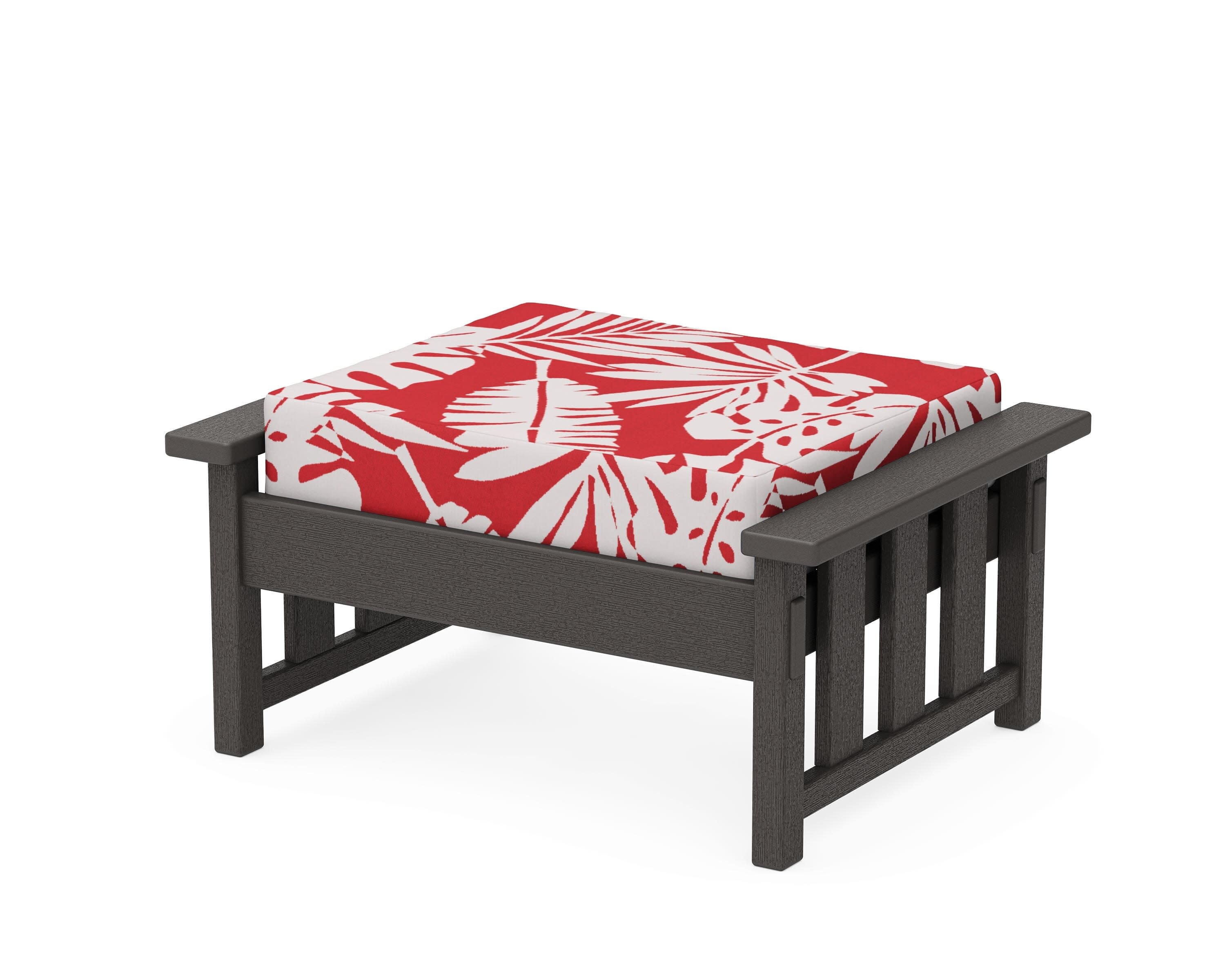 Acadia Deep Seating Ottoman in Vintage Coffee / Leaf Crimson