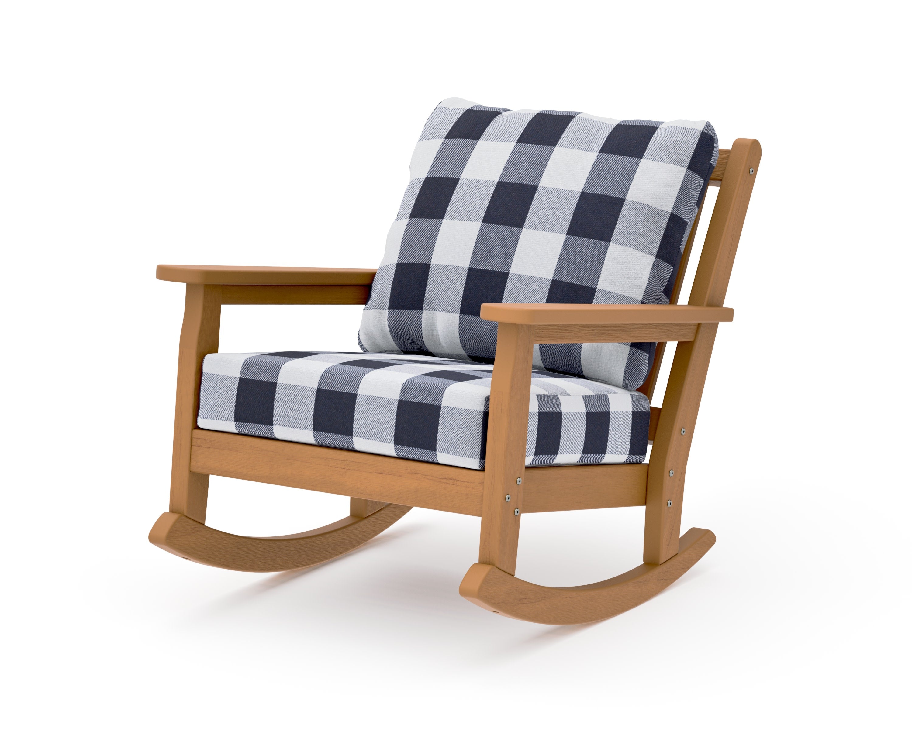 Chippendale Deep Seating Rocking Chair in Natural / Buffalo Plaid Navy