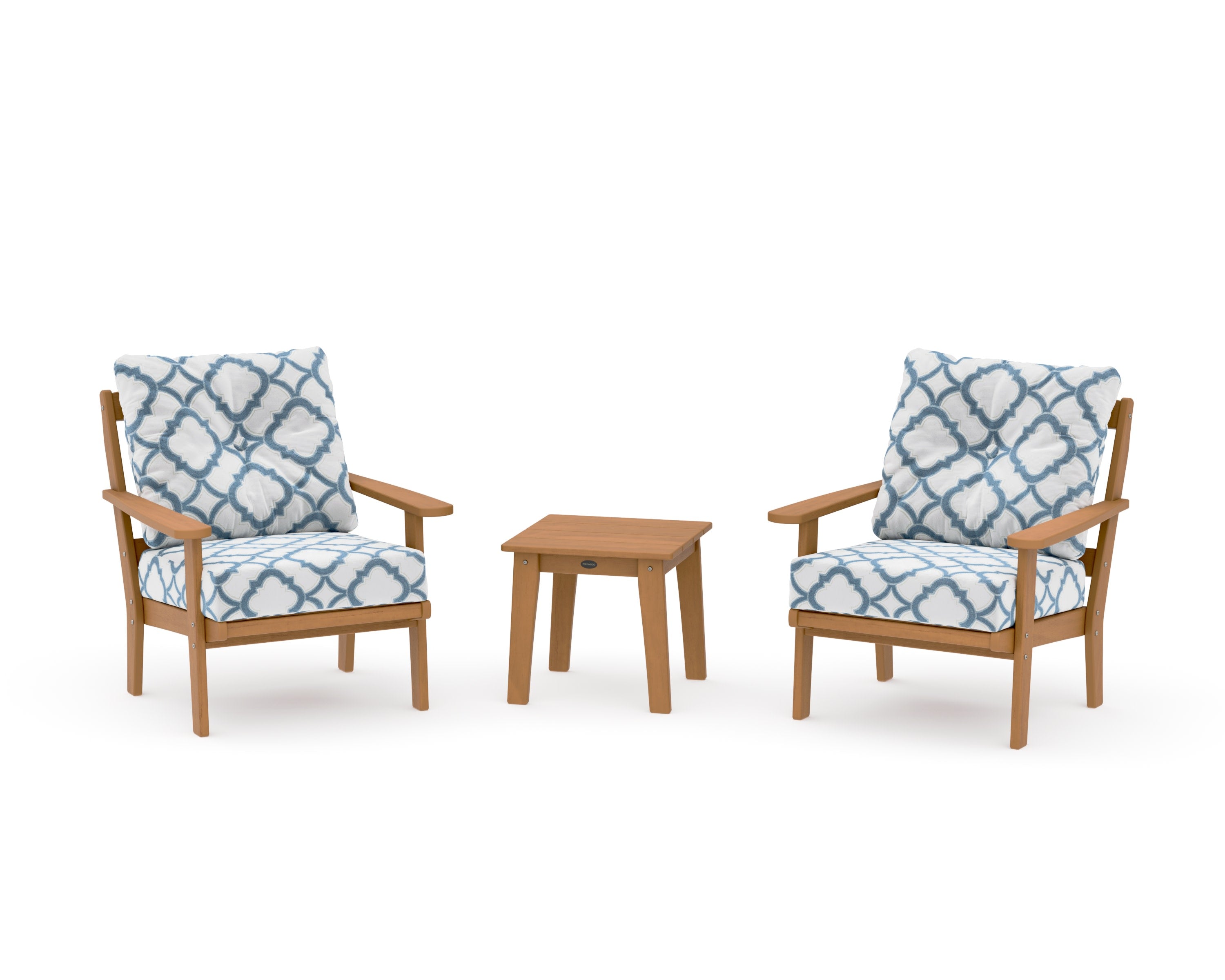 Mission 3-Piece Deep Seating Set in Natural / Trellis Sky Blue