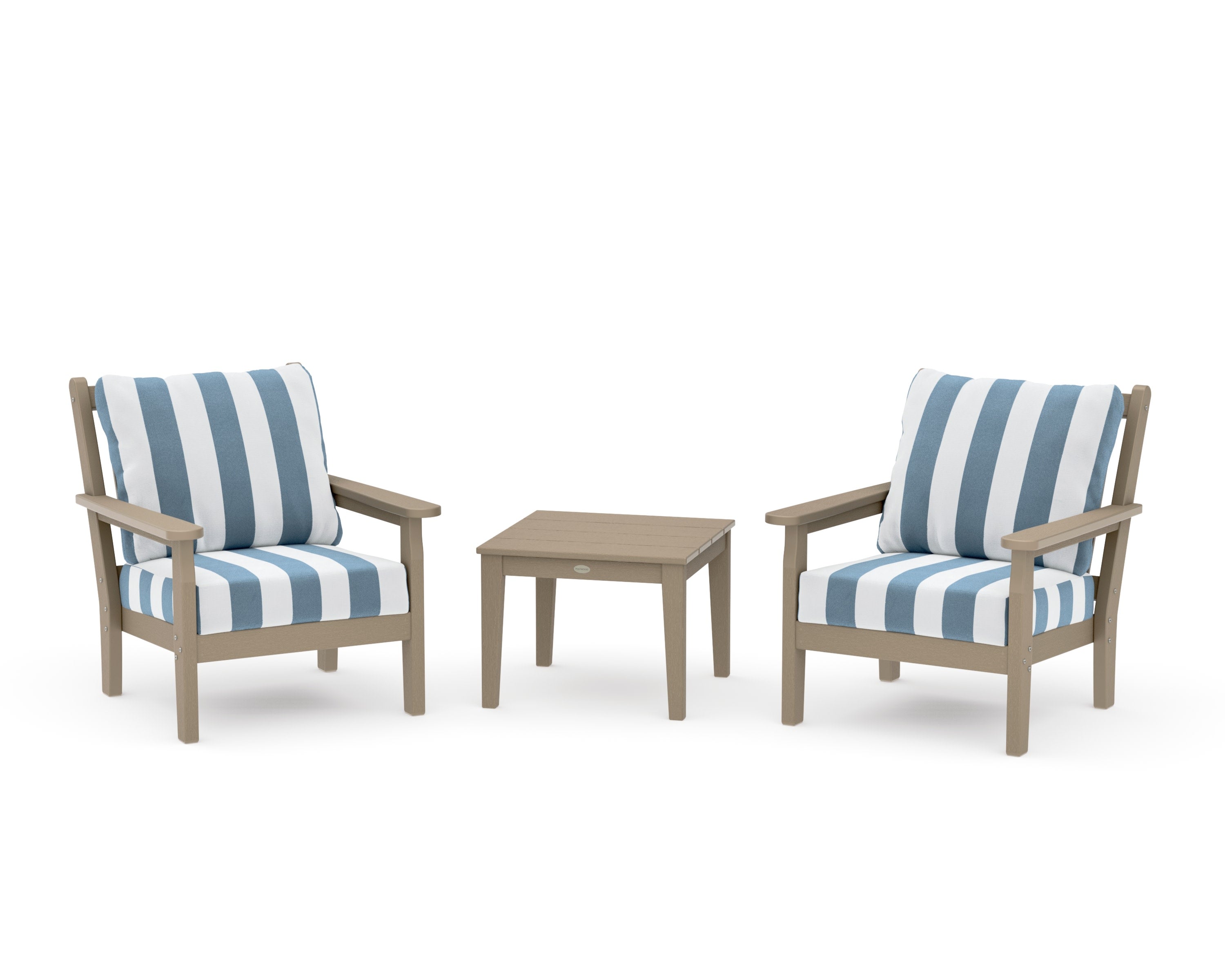 Chippendale 3-Piece Deep Seating Set in Vintage Sahara / Cabana Stripe Sky Blue