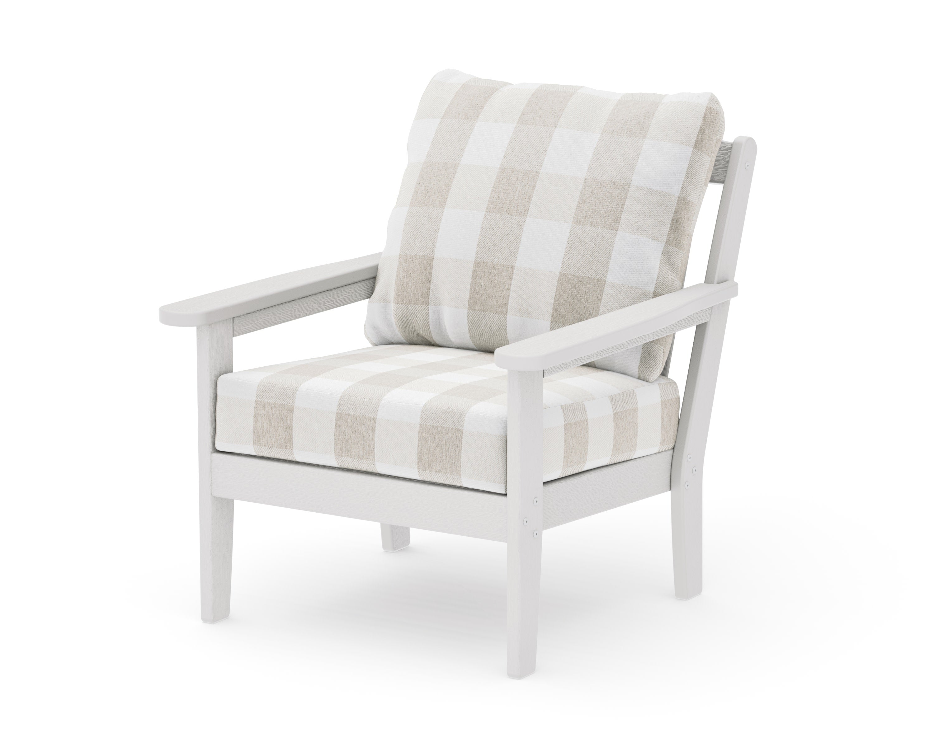 Cottage Deep Seating Chair in Vintage White / Buffalo Plaid Dune Burlap
