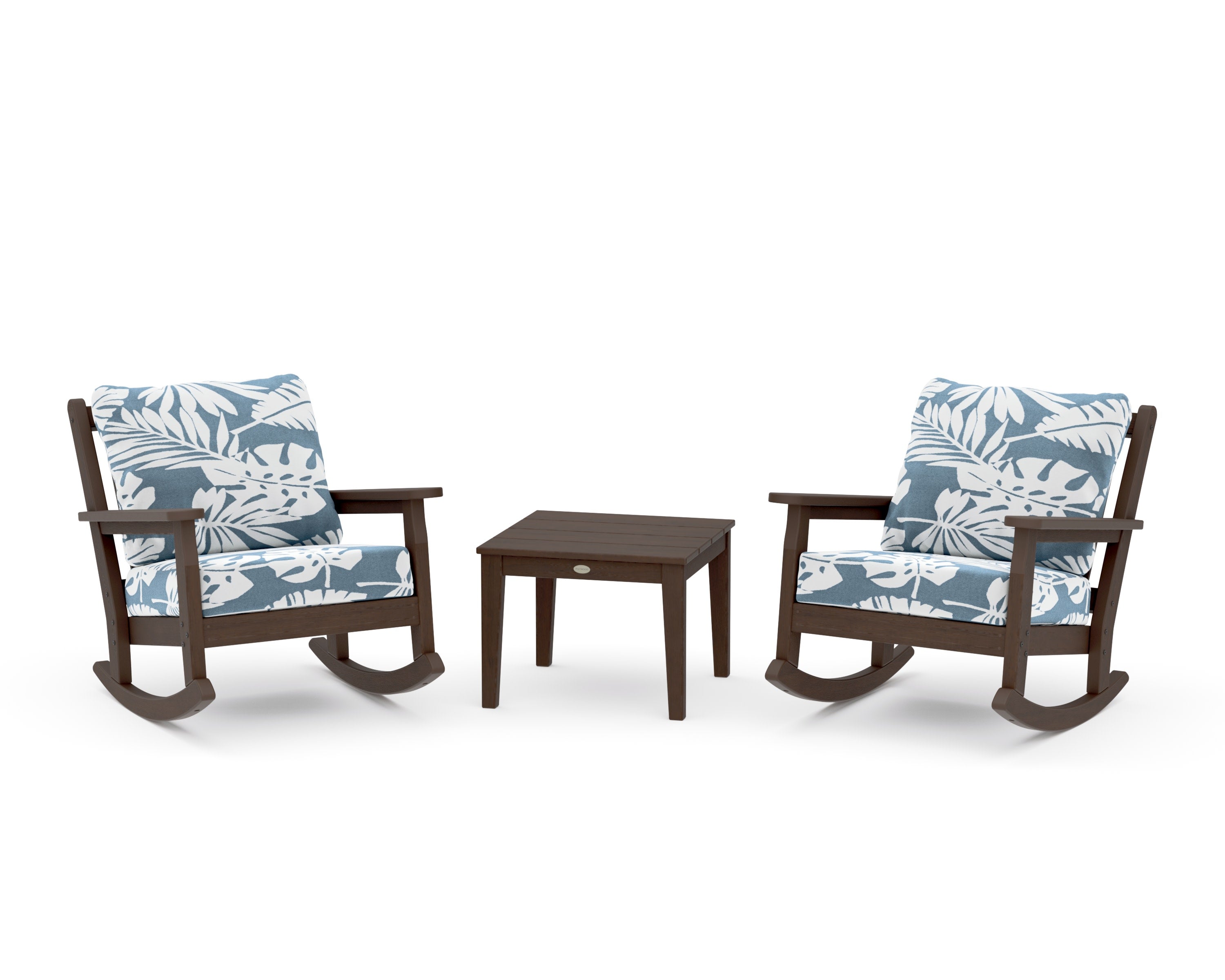 Chippendale 3-Piece Deep Seating Rocker Set in Kona / Leaf Sky Blue
