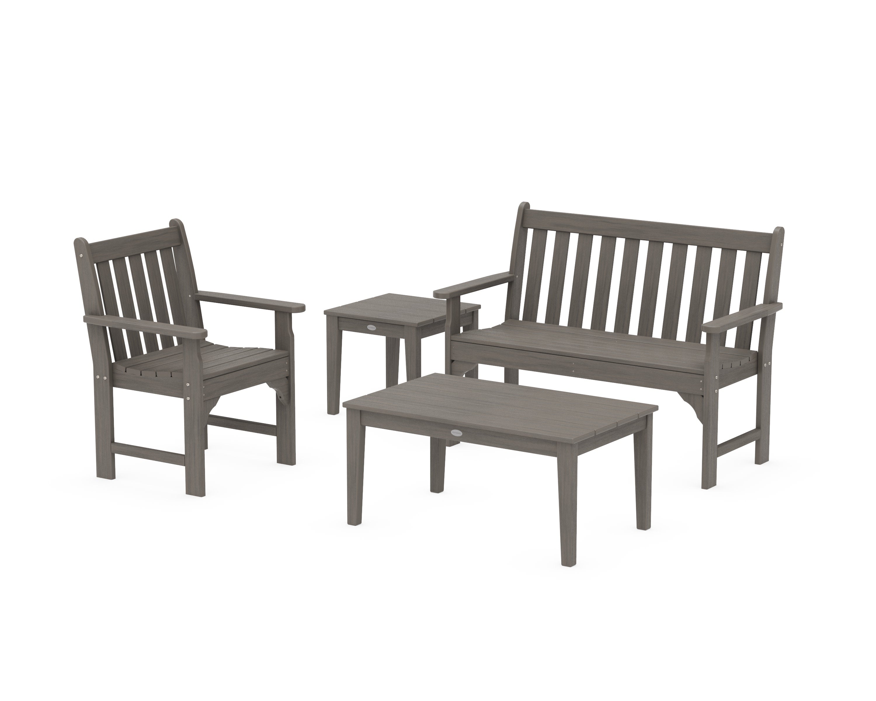 Vineyard 4-Piece Bench Seating Set in Driftwood