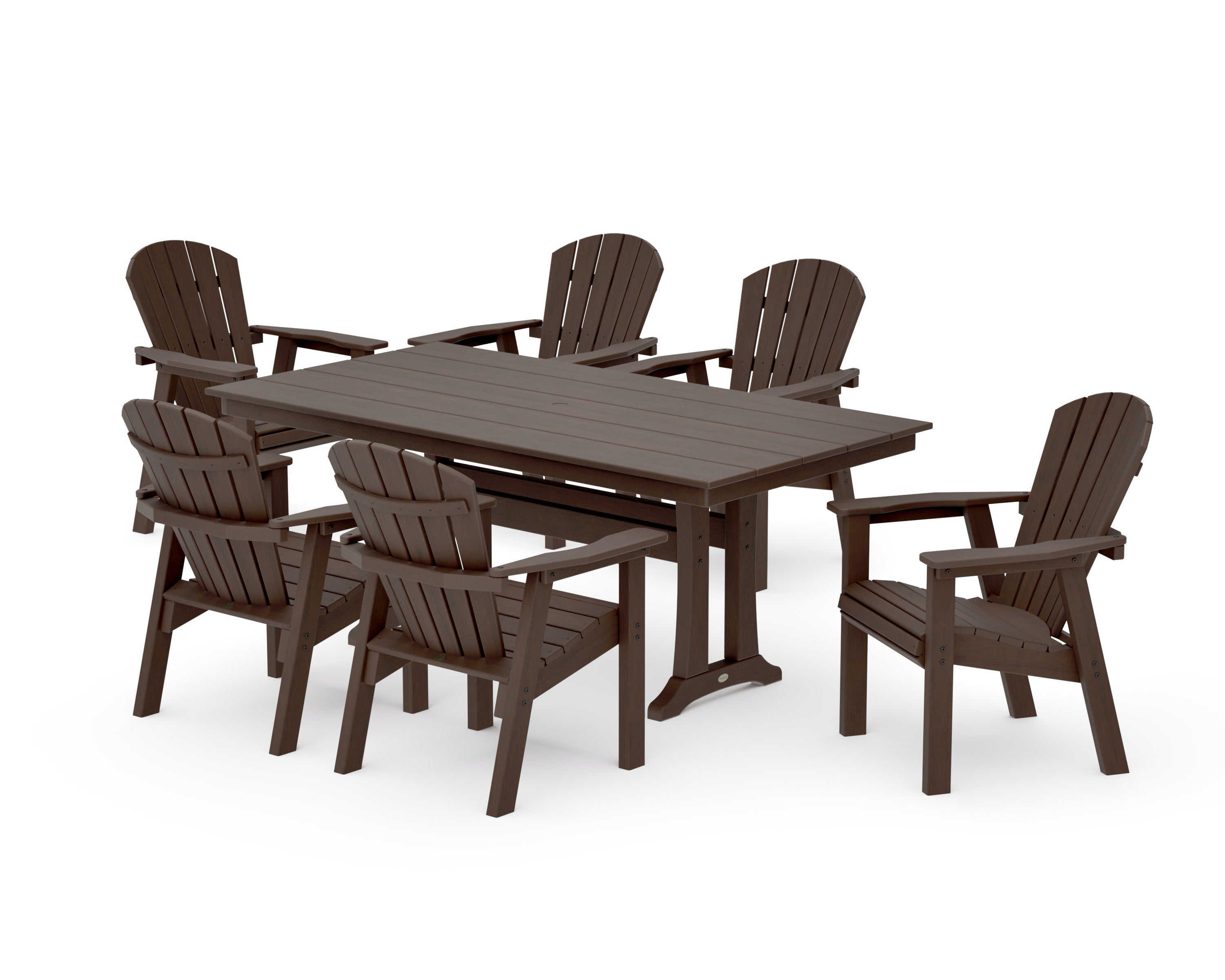 Seashell 7-Piece Farmhouse Dining Set with Trestle Legs in Kona