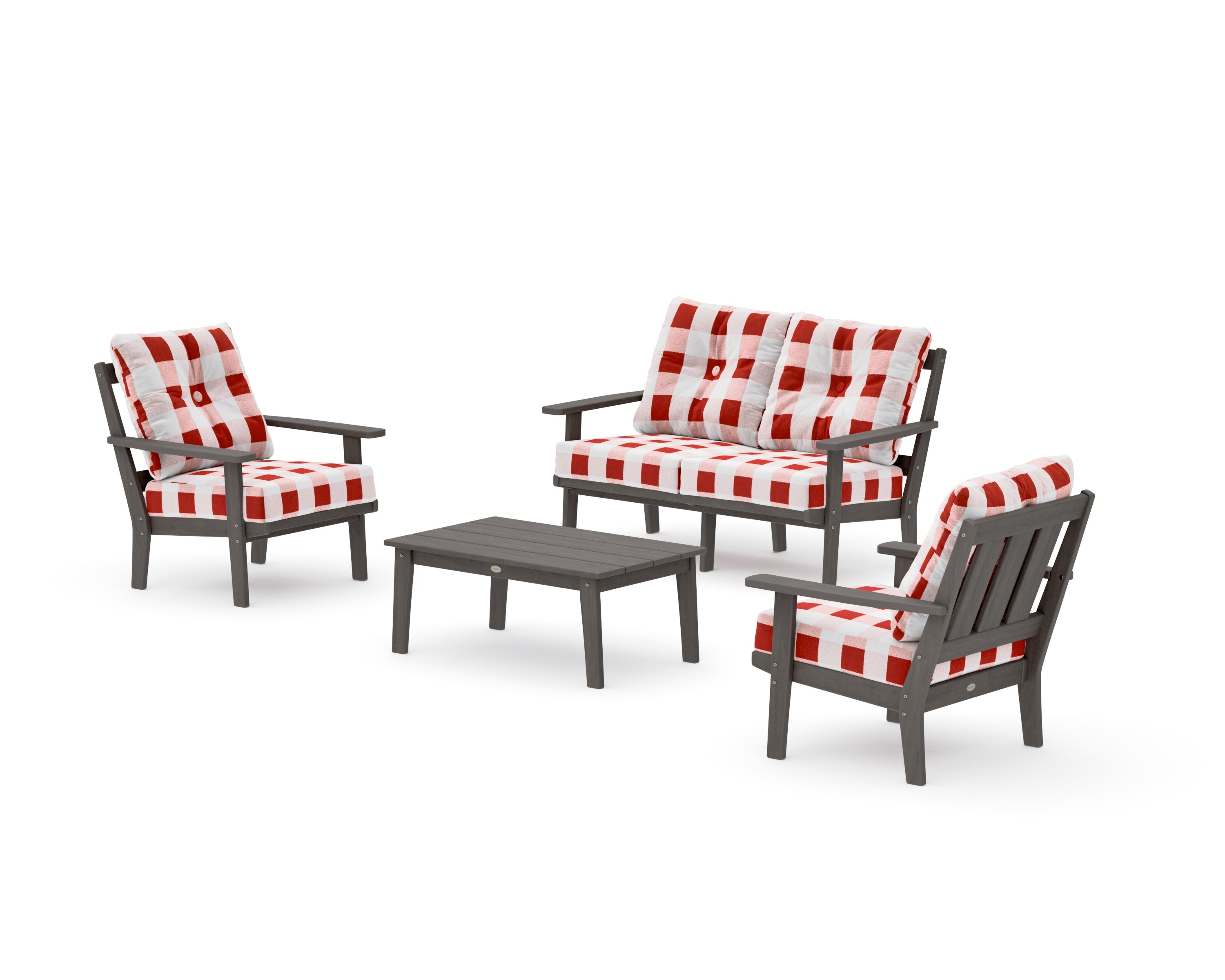 Oxford 4-Piece Deep Seating Set with Loveseat in Driftwood / Buffalo Plaid Crimson