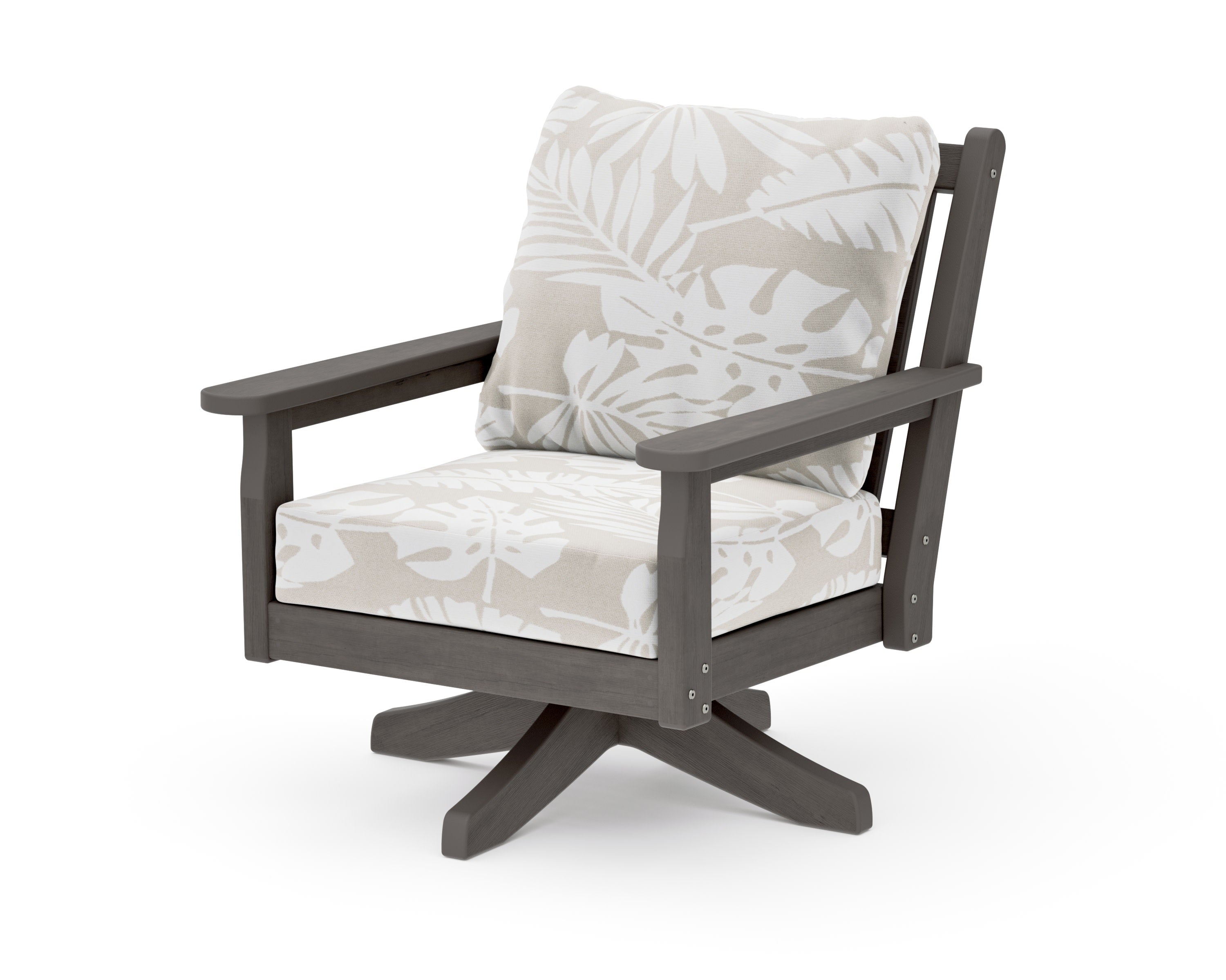 Chippendale Deep Seating Swivel Chair in Driftwood / Leaf Dune Burlap