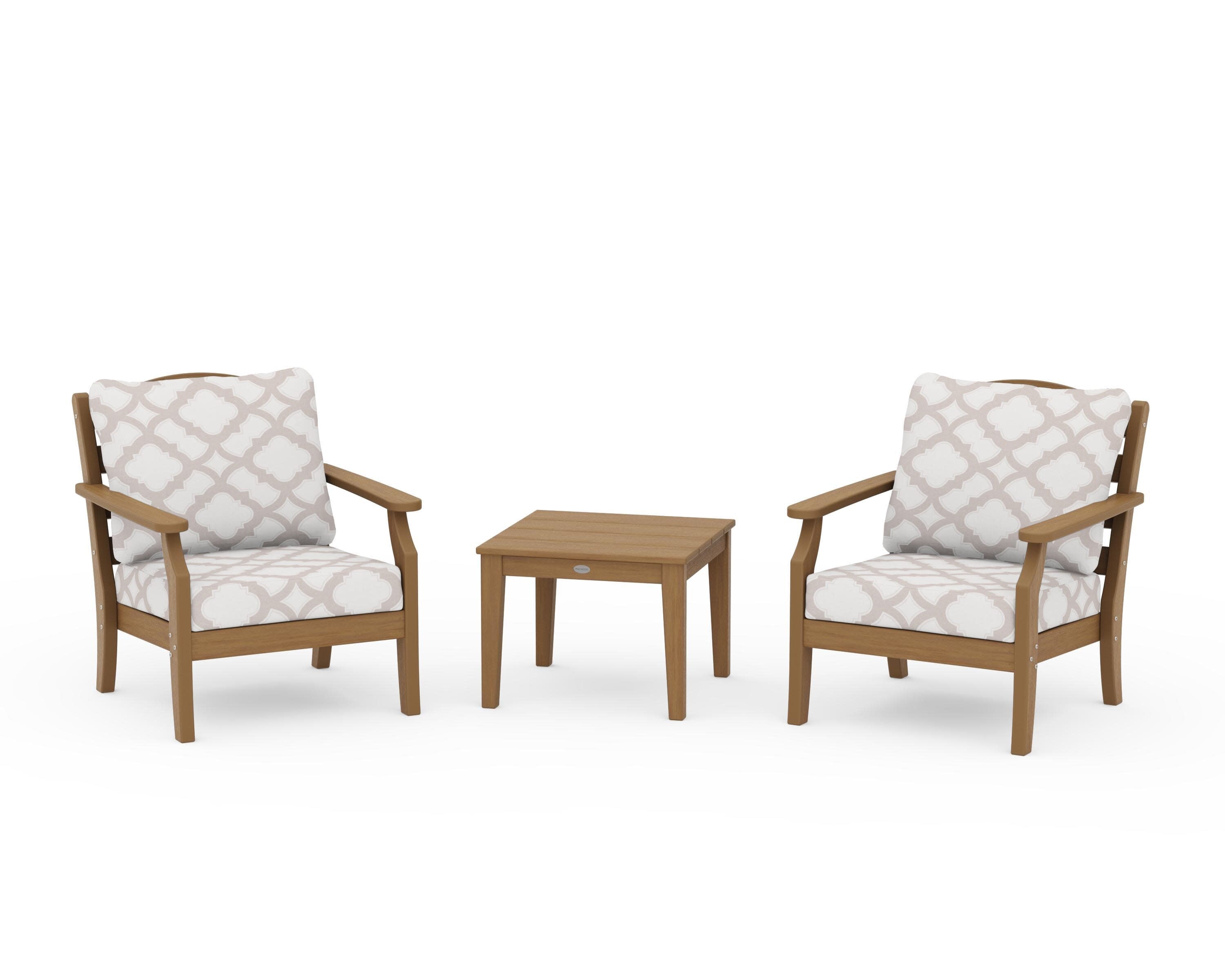 Savannah 3-Piece Deep Seating Set in Natural / Trellis Dune Burlap