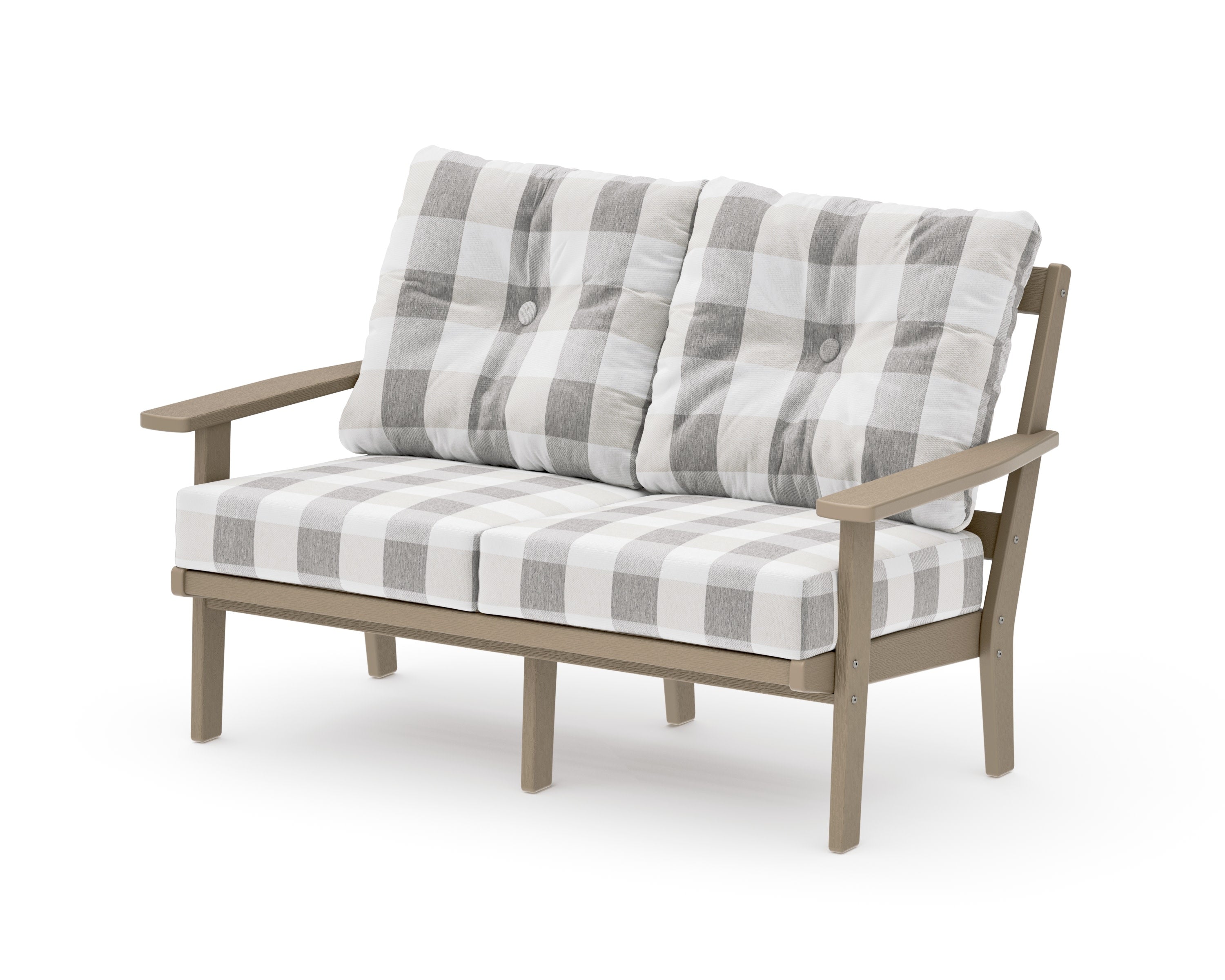 Prairie Deep SeatingLoveseat in Vintage Sahara / Buffalo Plaid Grey Mist