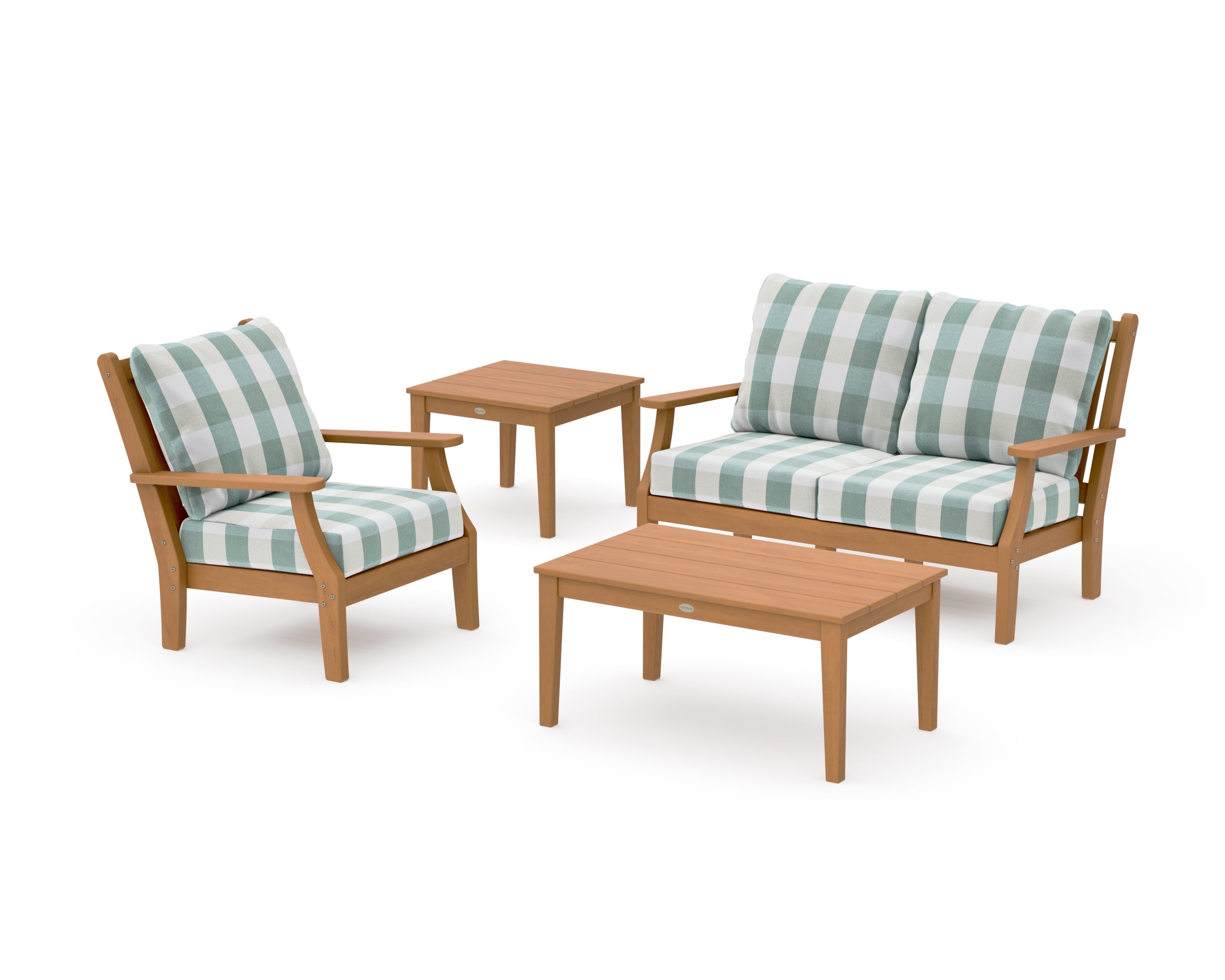 Wovendale 4-Piece Deep Seating Set in Natural / Buffalo Plaid Glacier Spa