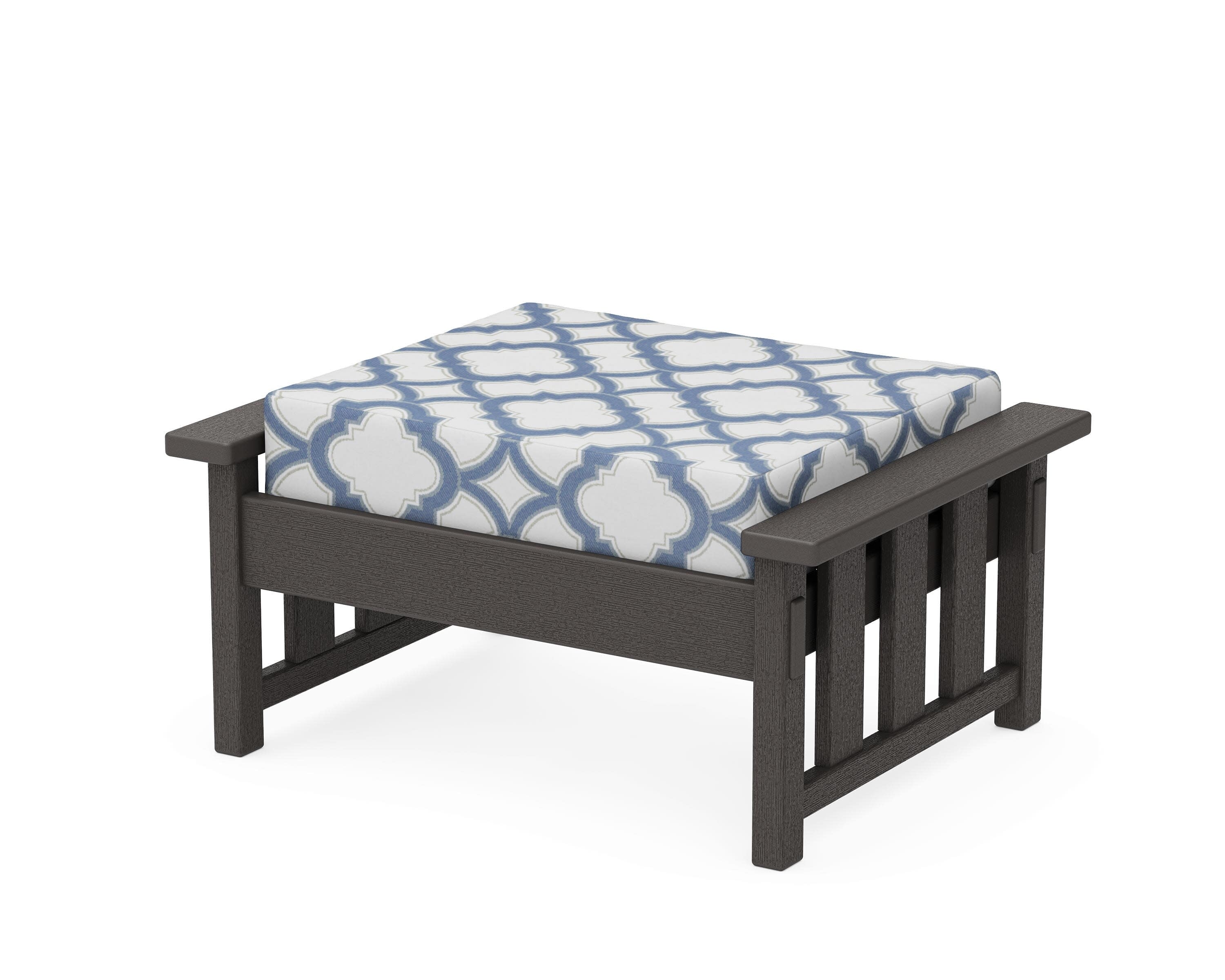 Acadia Deep Seating Ottoman in Vintage Coffee / Trellis Sky Blue