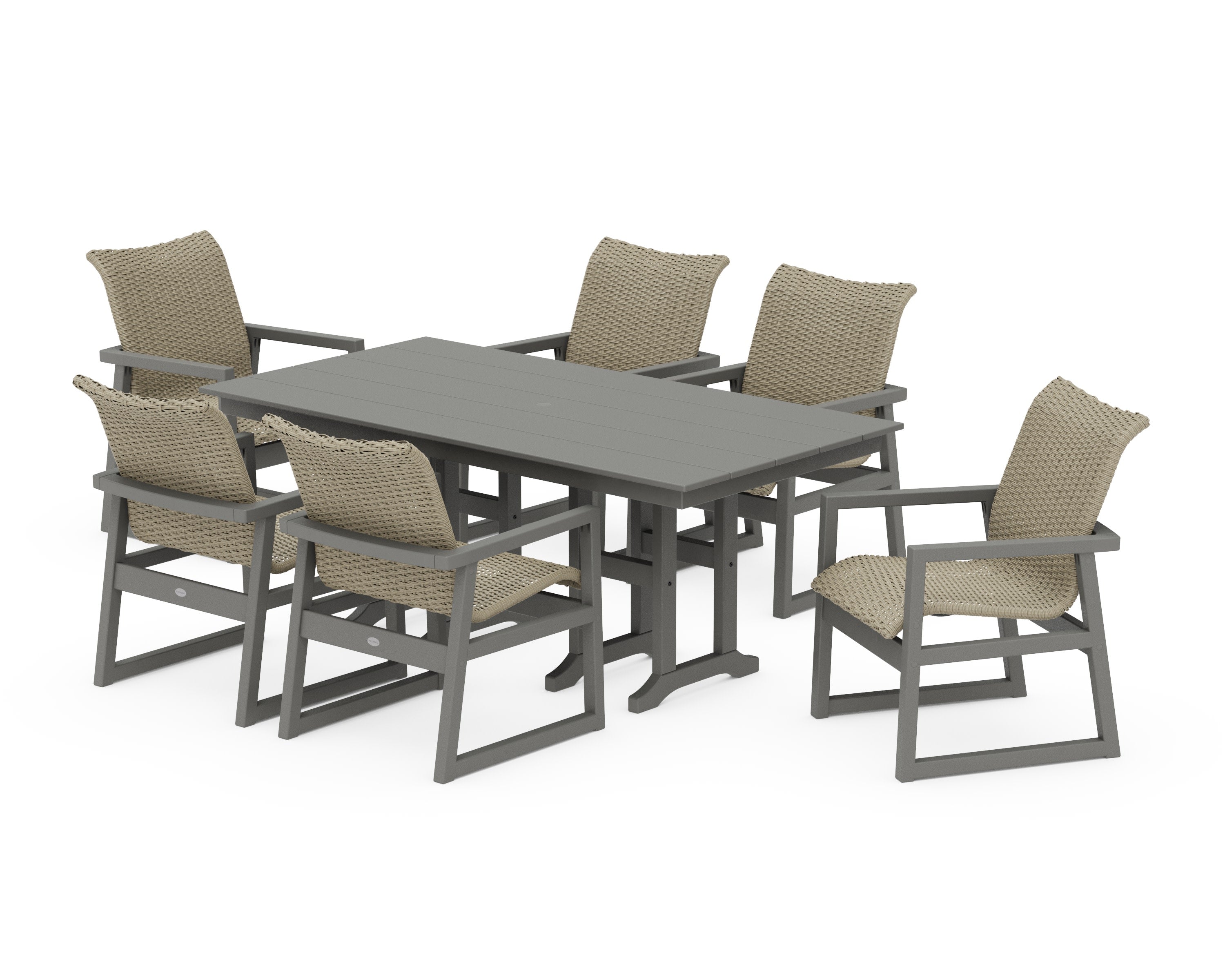 EDGE Woven Arm Chair 7-Piece Farmhouse Dining Set