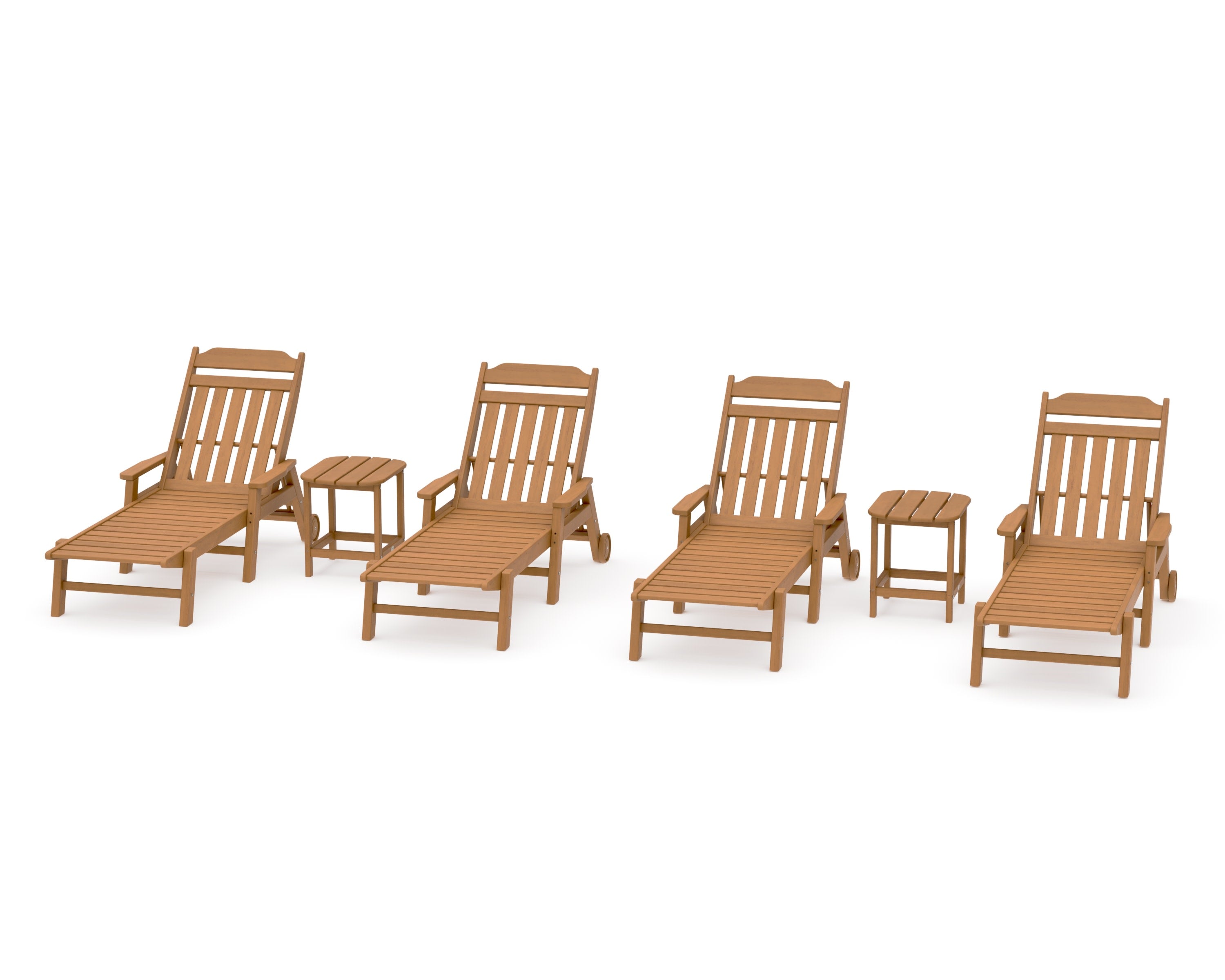 Cottage 6-Piece Chaise Set with Arms and Wheels in Natural