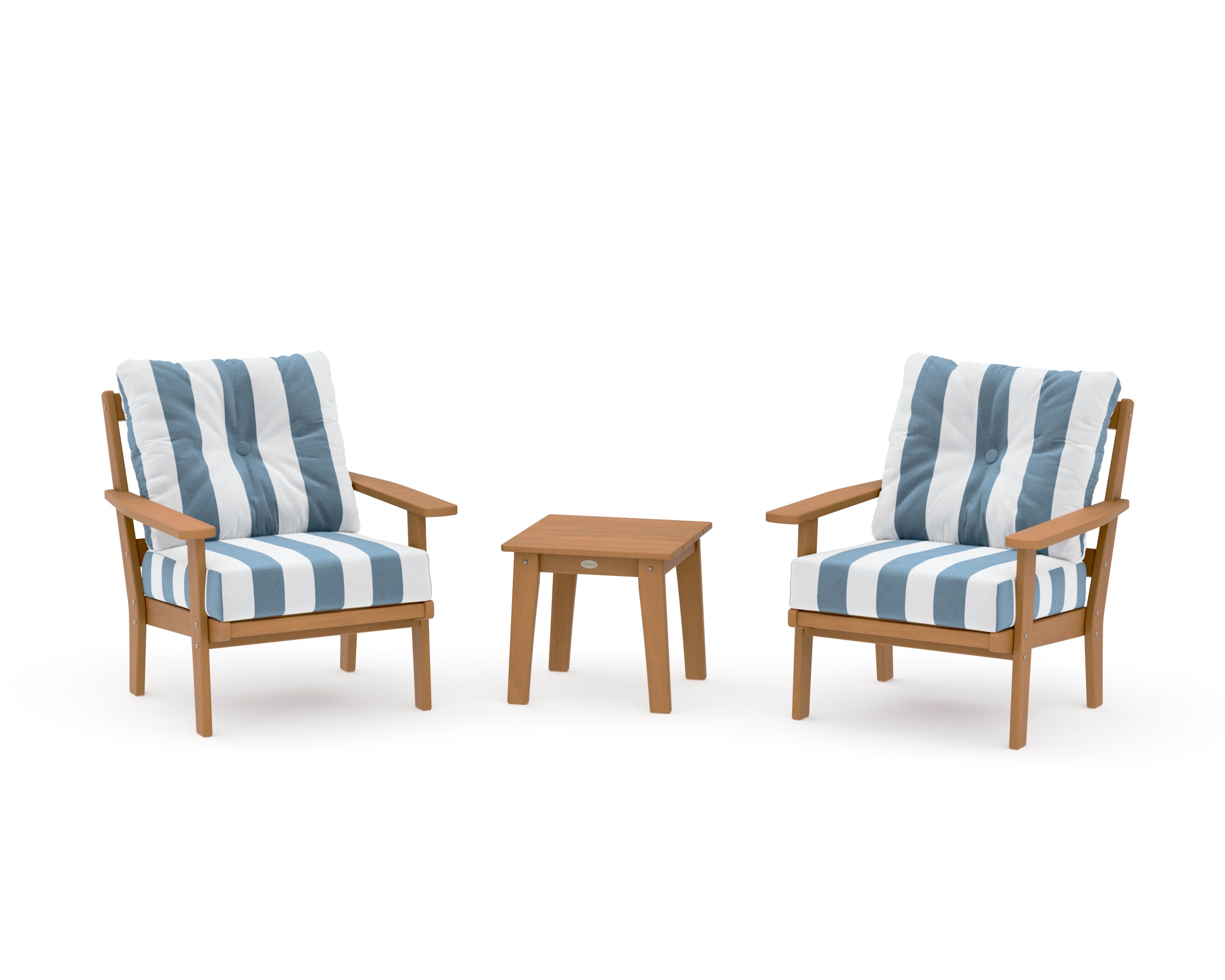 Prairie 3-Piece Deep Seating Set in Natural / Cabana Stripe Sky Blue
