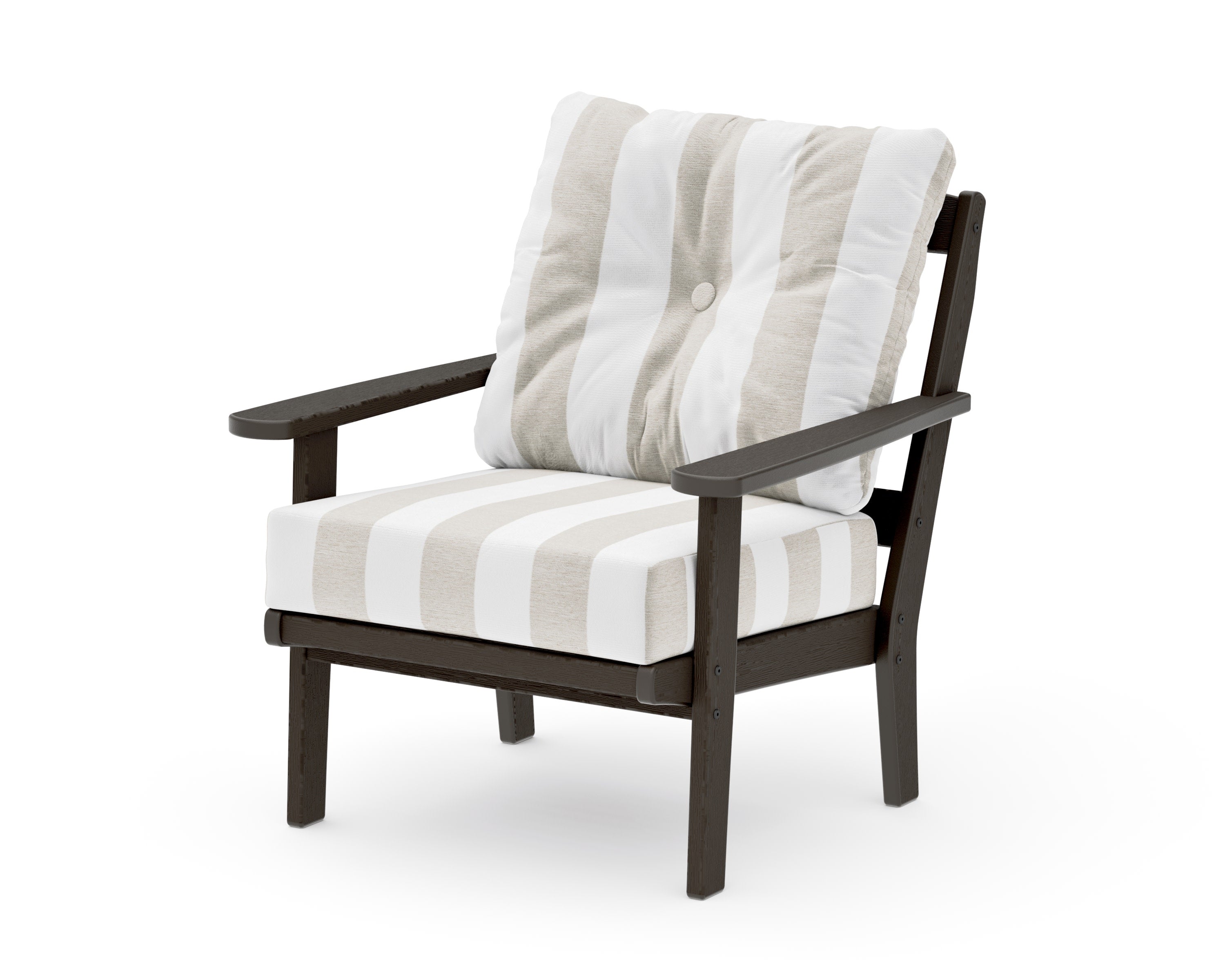 Mission Deep Seating Chair in Vintage Coffee / Cabana Stripe Dune Burlap