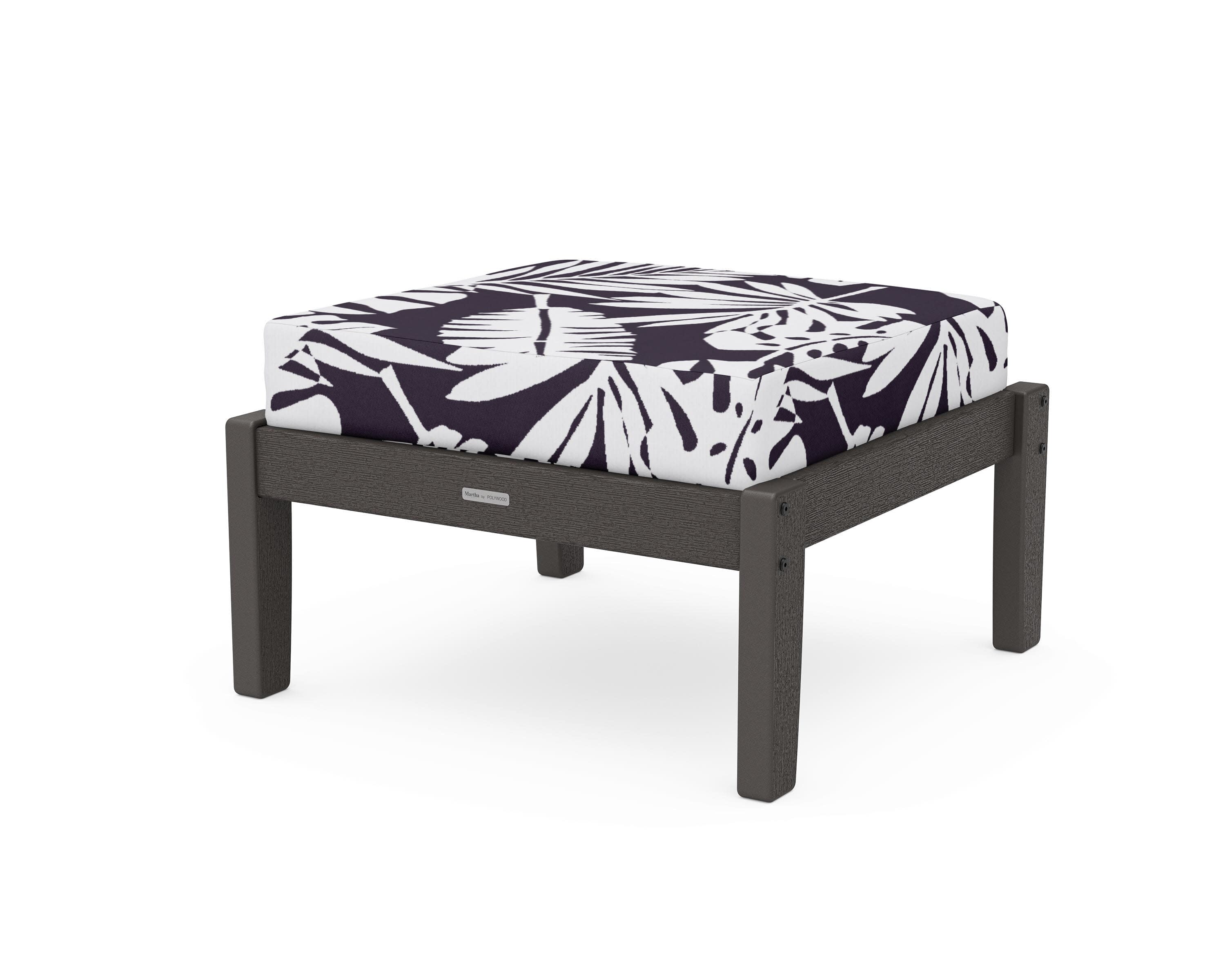 Chinoiserie Deep Seating Ottoman in Vintage Coffee / Leaf Navy