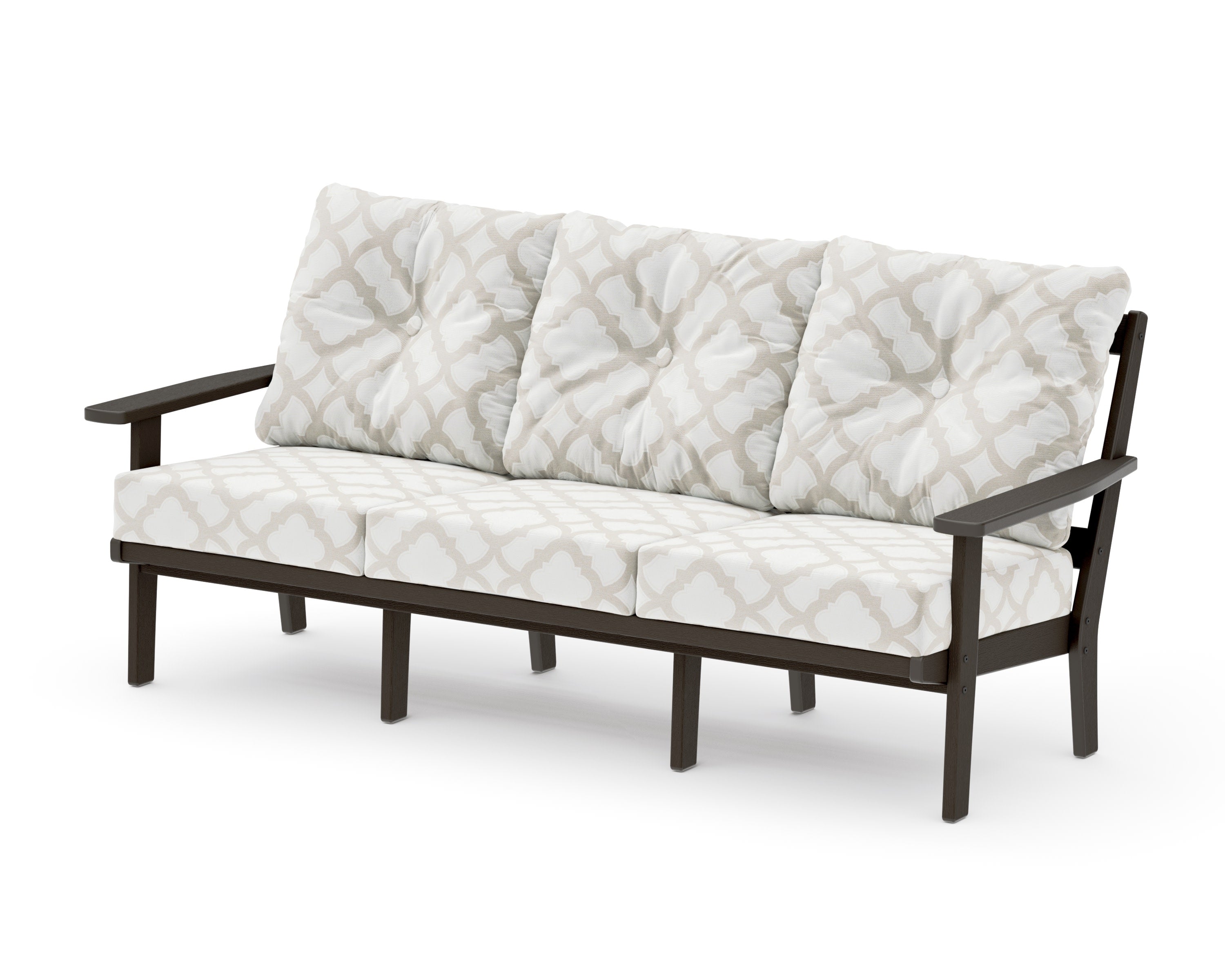PrairieDeep Seating Sofa in Vintage Coffee / Trellis Dune Burlap