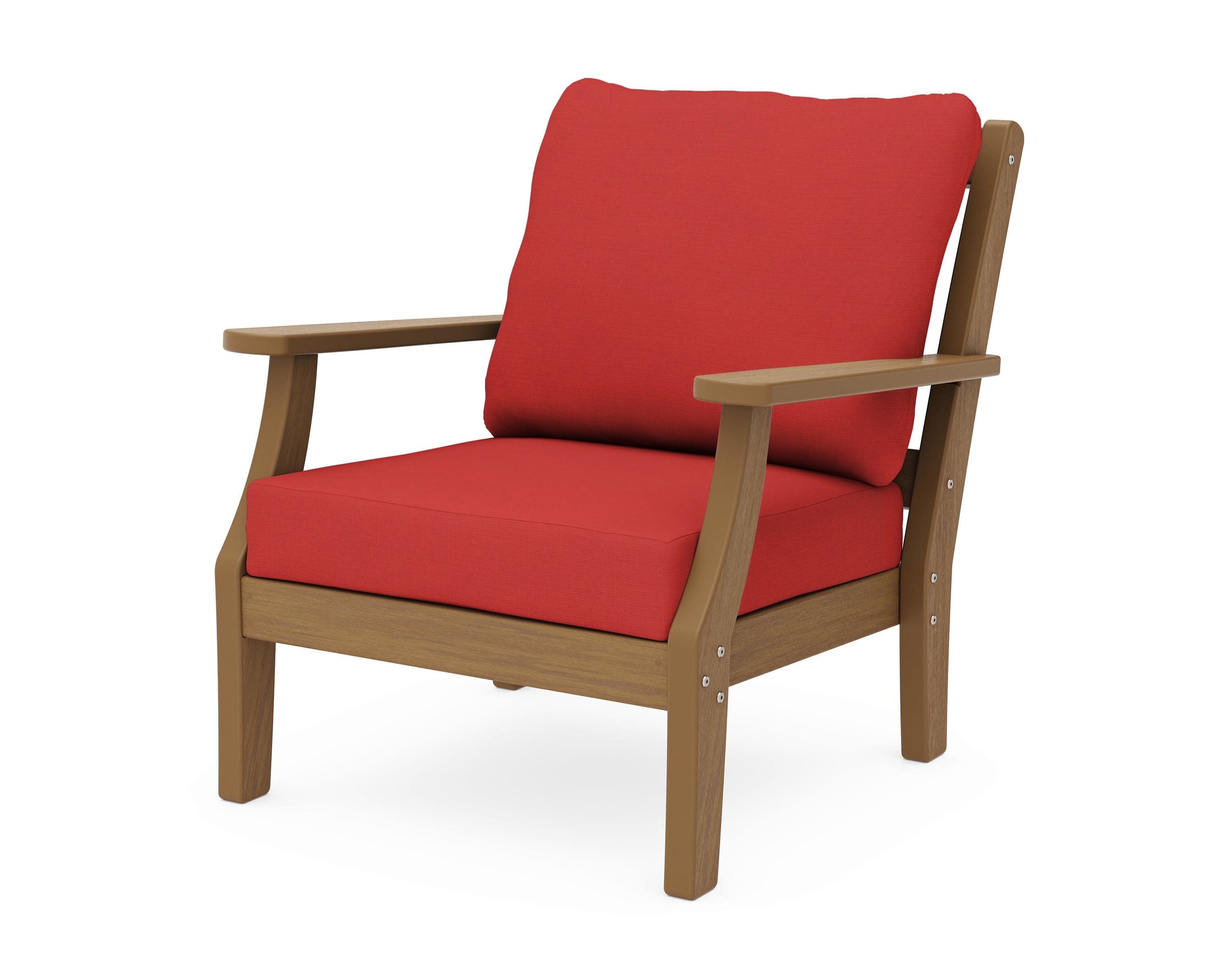 Chinoiserie Deep Seating Chair in Natural / Crimson Linen