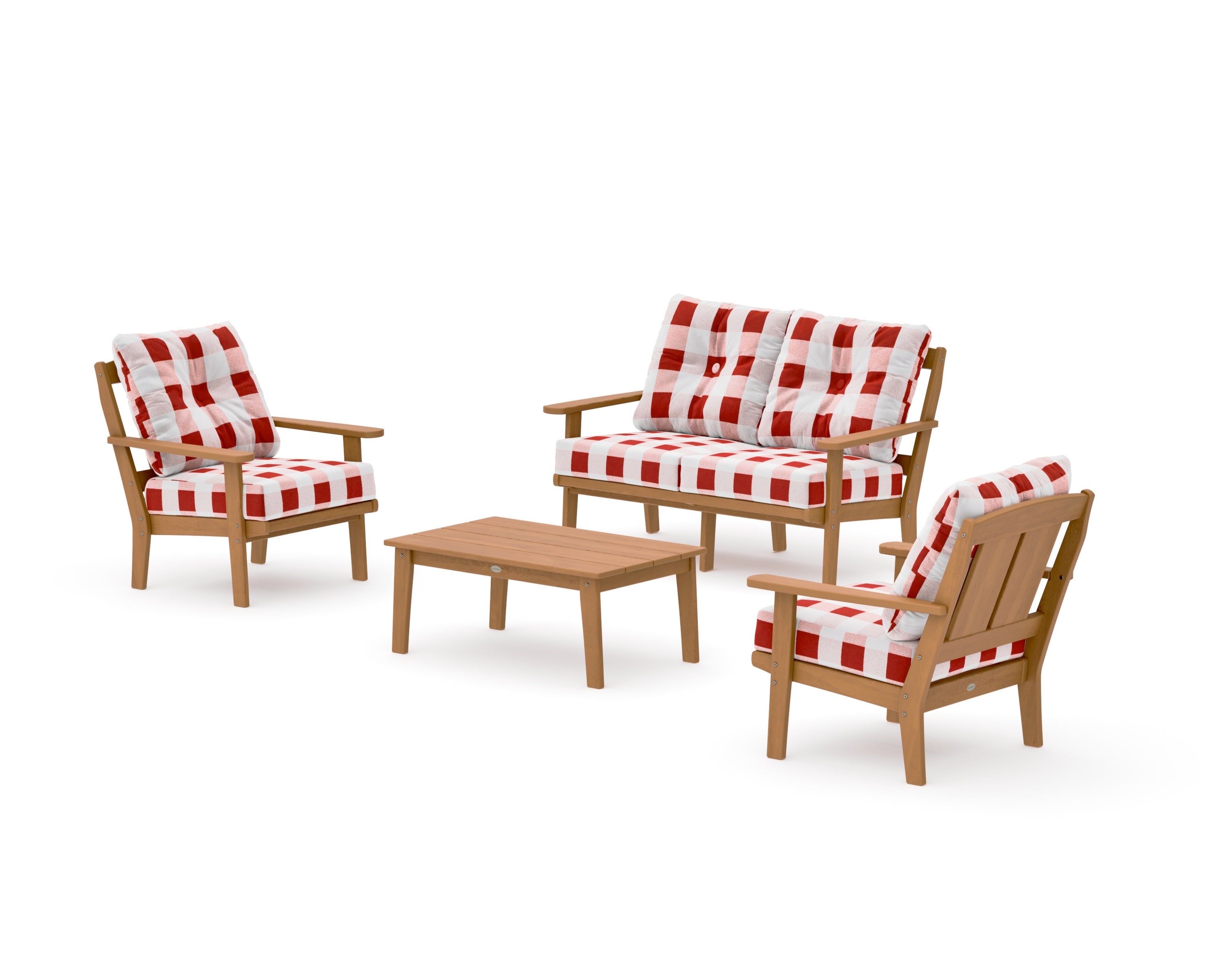 Mission 4-Piece Deep Seating Set with Loveseat in Natural / Buffalo Plaid Crimson
