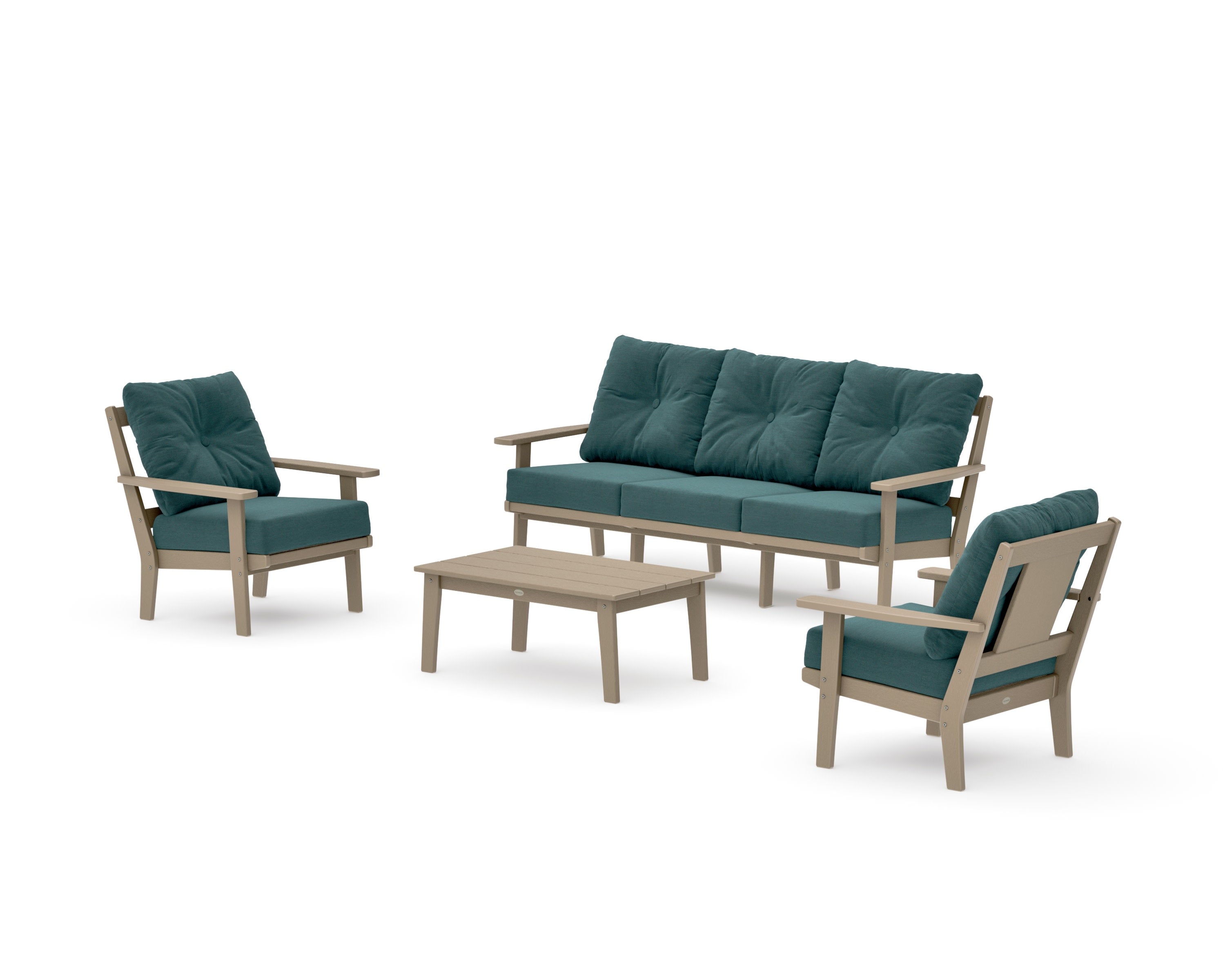 Prairie 4-Piece Deep Seating Set with Sofa in Vintage Sahara / Ocean Teal