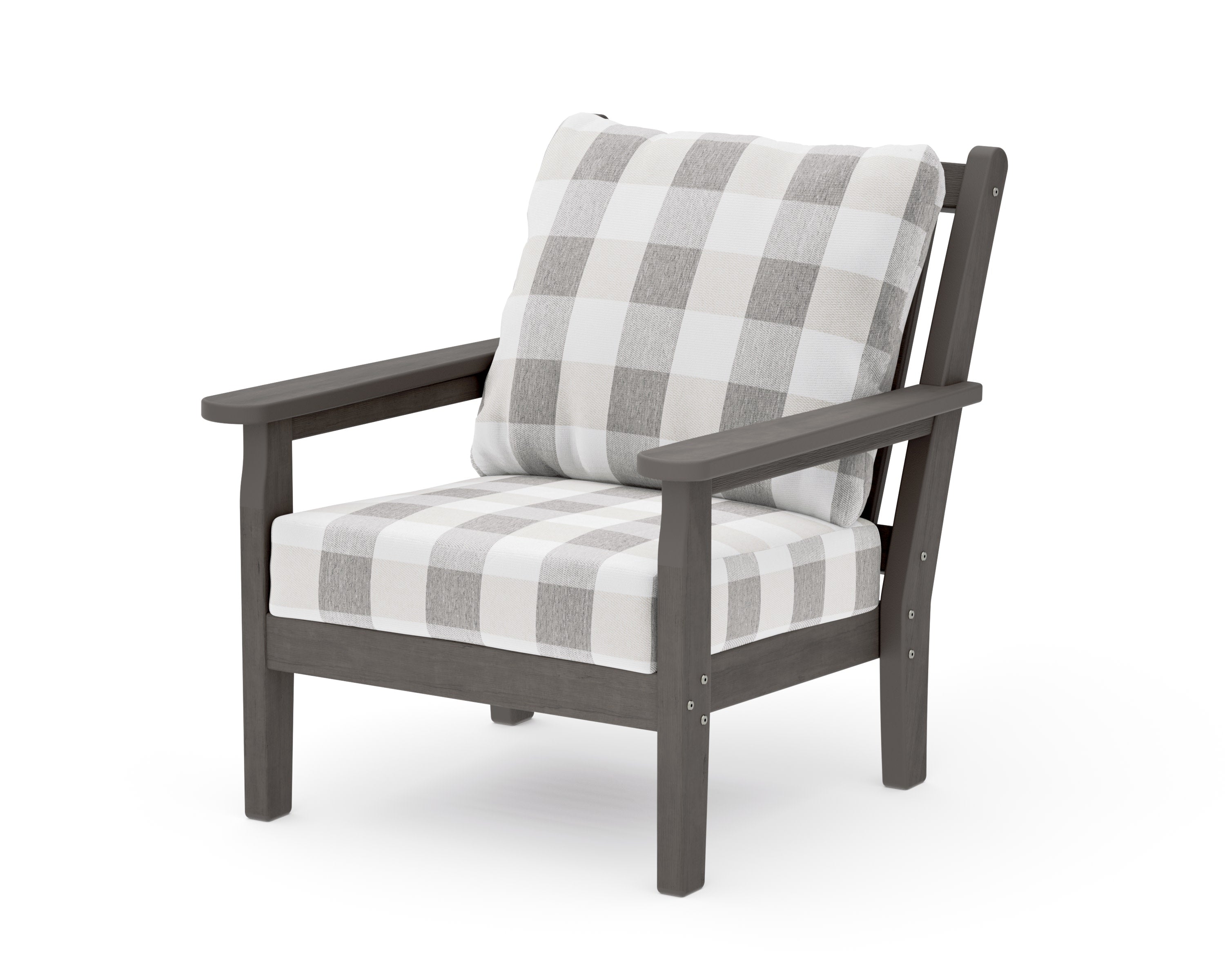Chippendale Deep Seating Chair in Driftwood / Buffalo Plaid Grey Mist