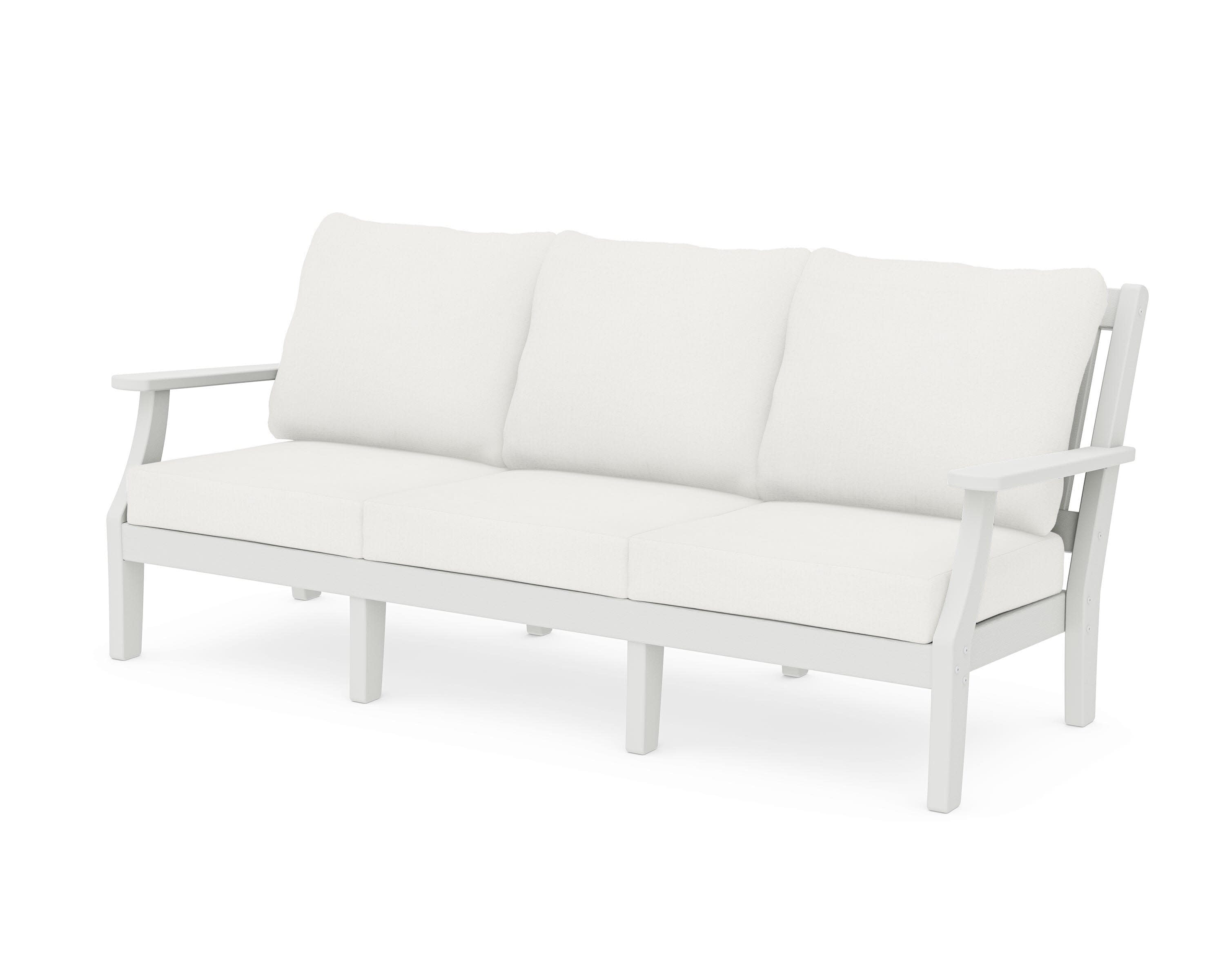 Chinoiserie Deep Seating Sofa in Vintage White / Natural Linen