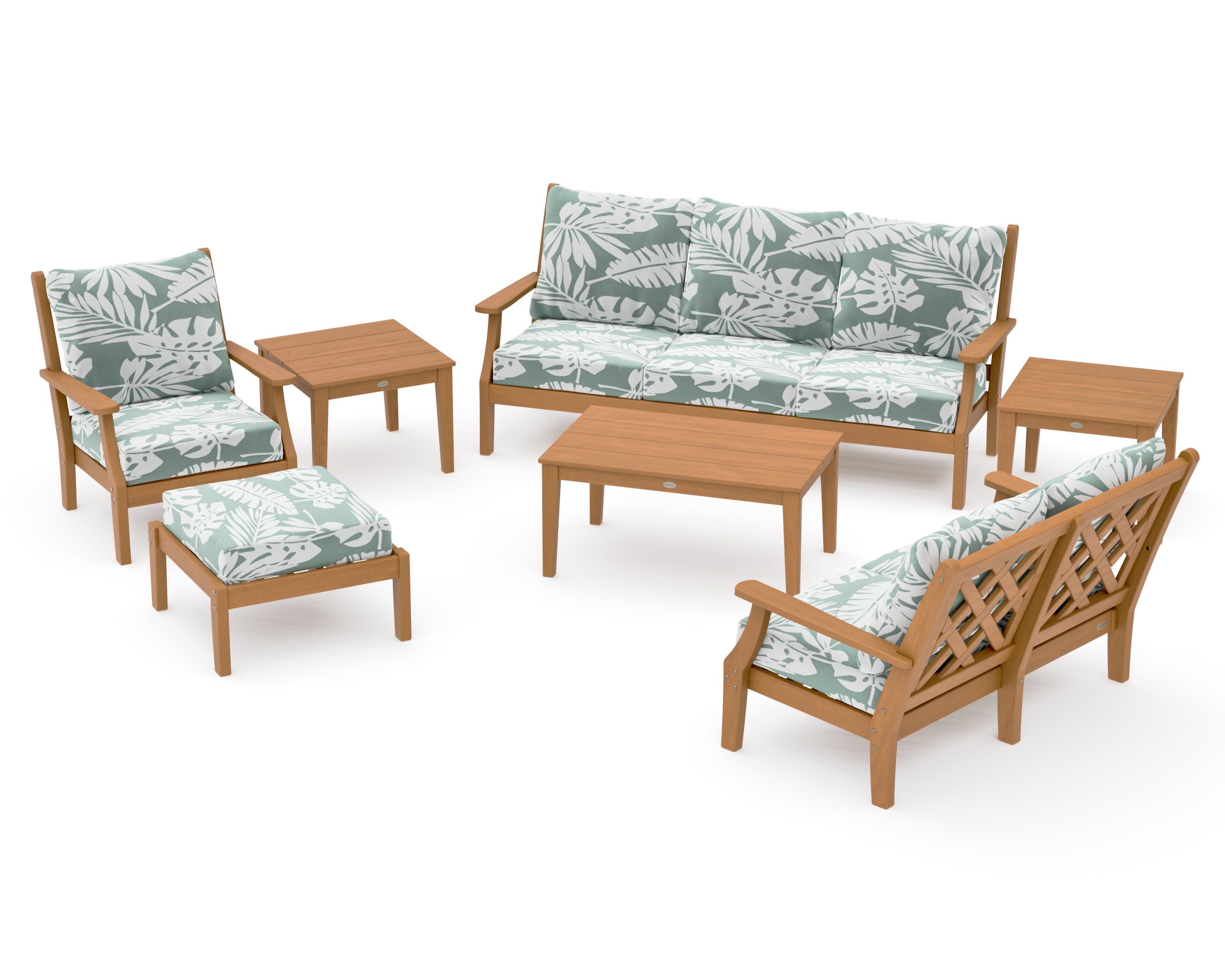 Wovendale 7-Piece Deep Seating Set in Natural / Leaf Glacier Spa