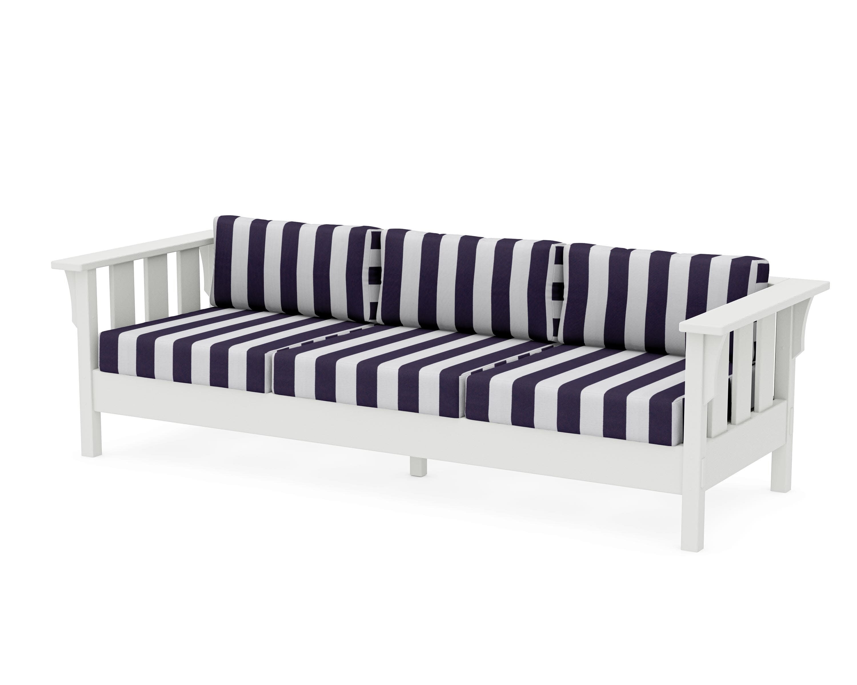 Acadia Deep Seating Sofa in Vintage White / Cabana Stripe Navy