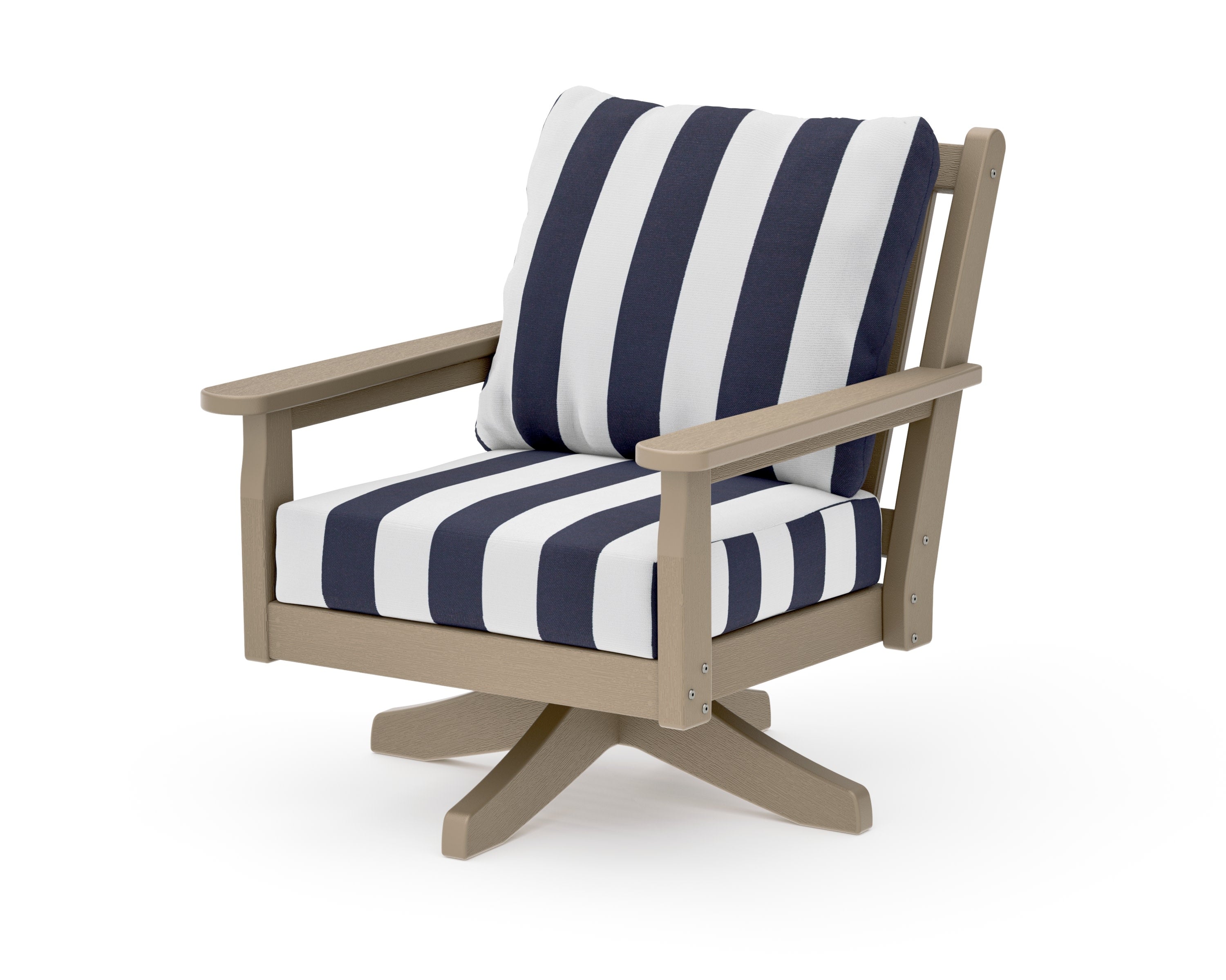 Chippendale Deep Seating Swivel Chair in Vintage Sahara / Cabana Stripe Navy