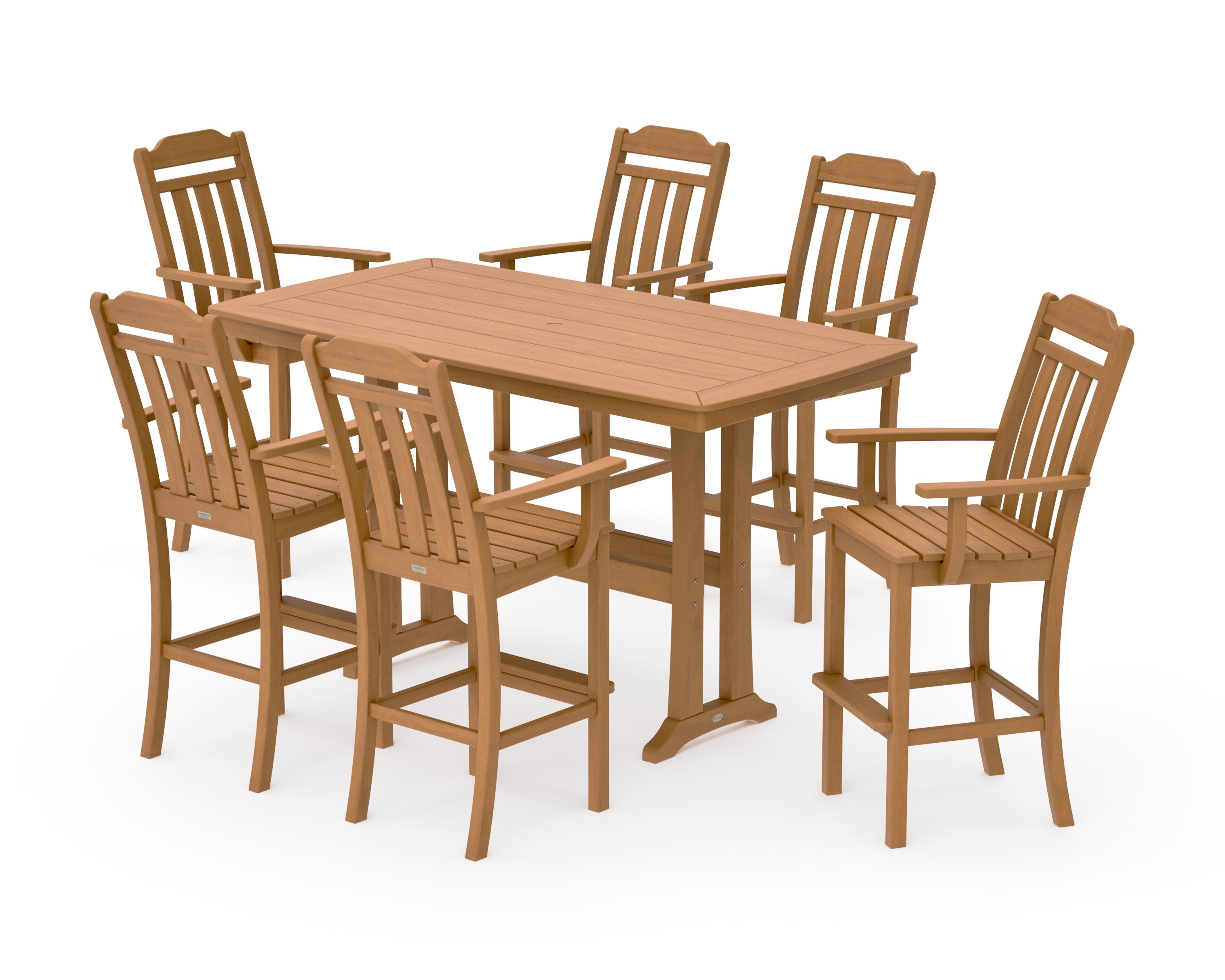 Cottage Arm Chair 7-Piece Bar Set with Trestle Legs in Natural