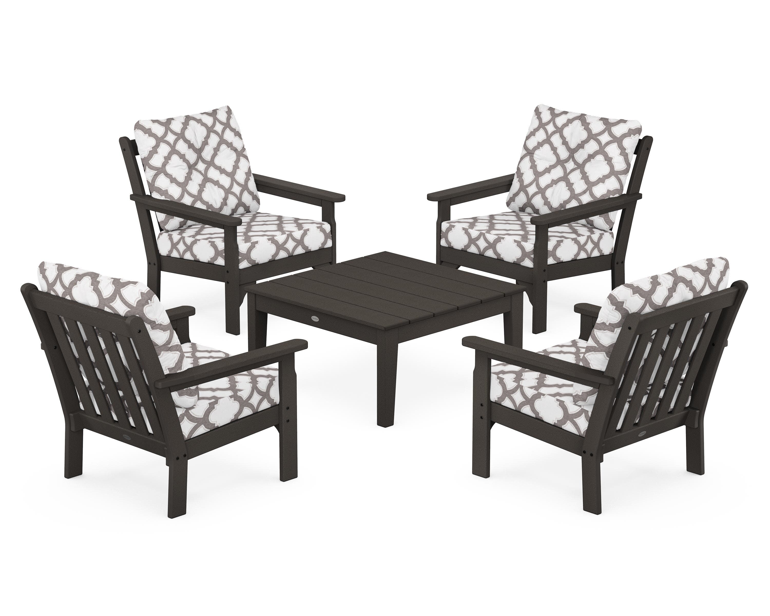 Vineyard 5-Piece Deep Seating Conversation Set in Vintage Coffee / Trellis Grey Mist