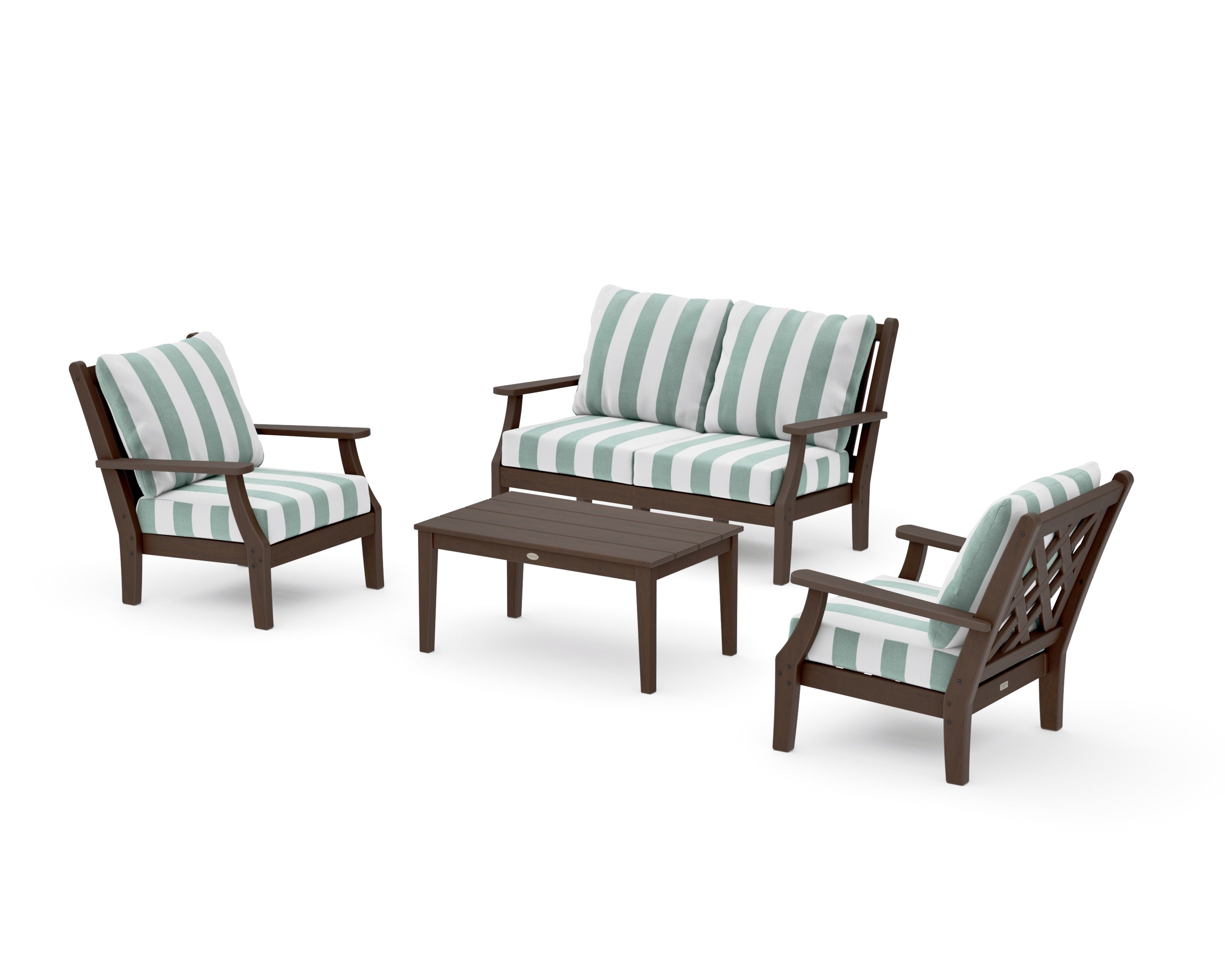Wovendale 4-Piece Deep Seating Set with Loveseat in Kona / Cabana Stripe Glacier Spa
