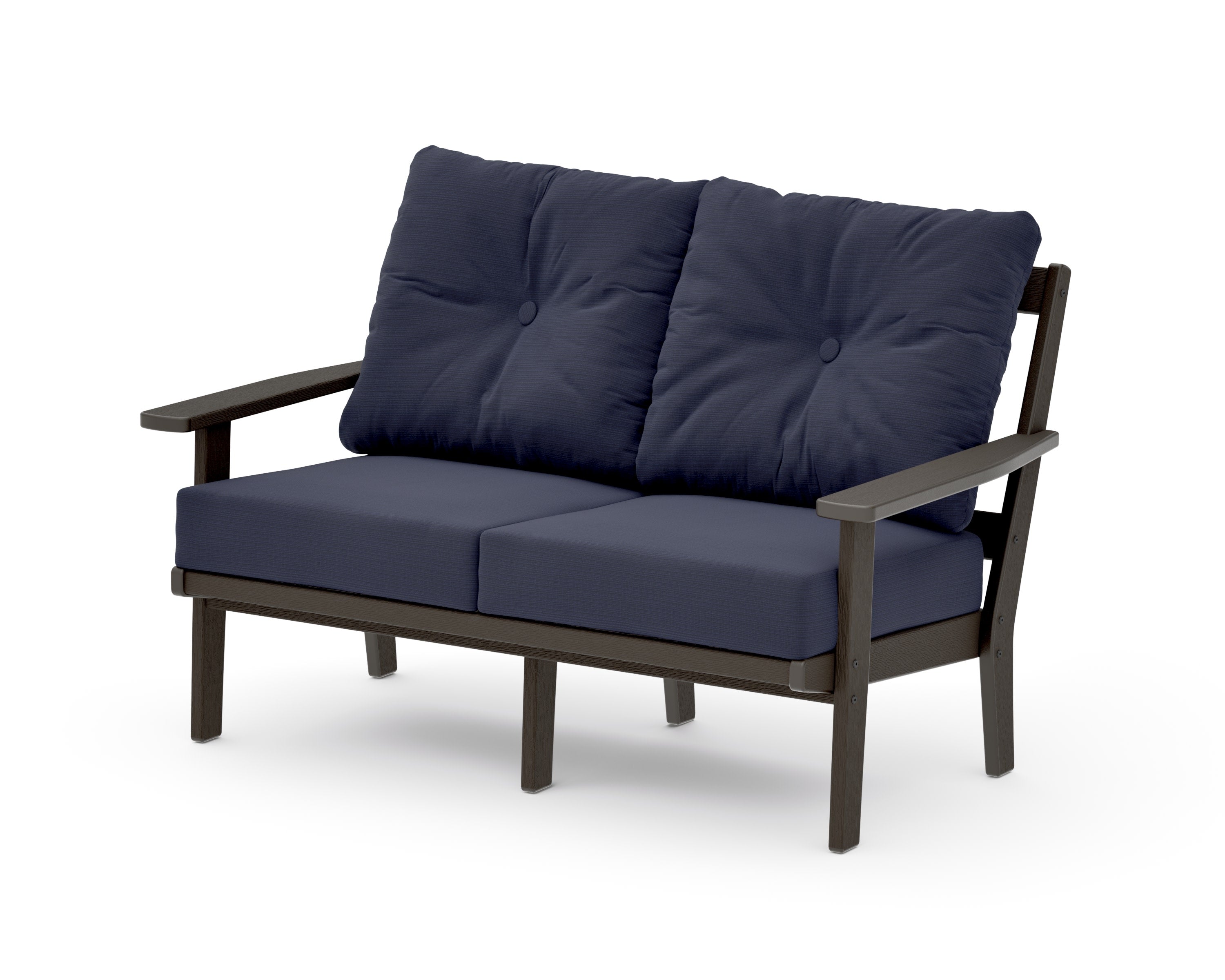 Prairie Deep SeatingLoveseat in Vintage Coffee / Navy Linen