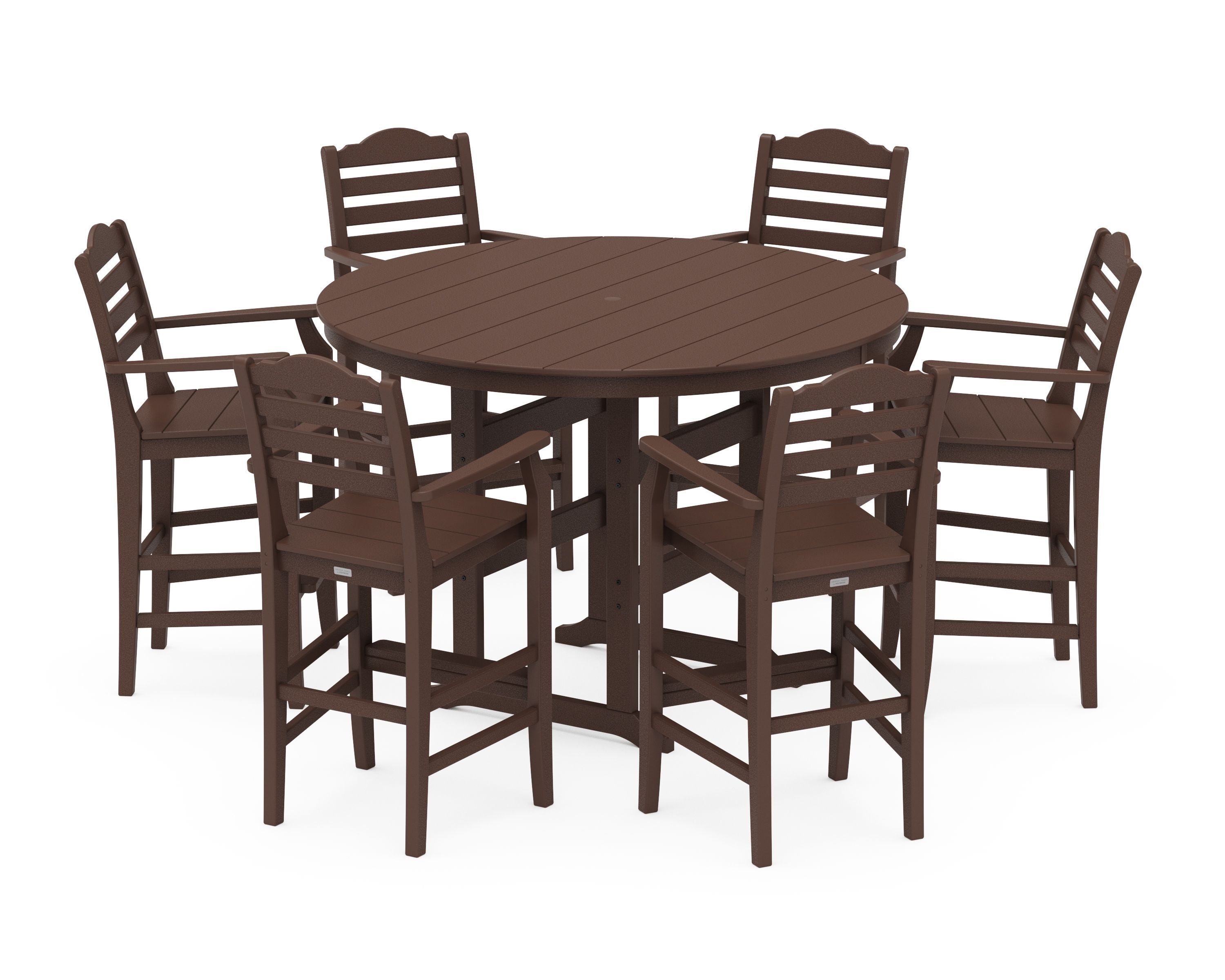 Savannah 7-Piece Arm Chair Round Farmhouse Bar Set in Mahogany