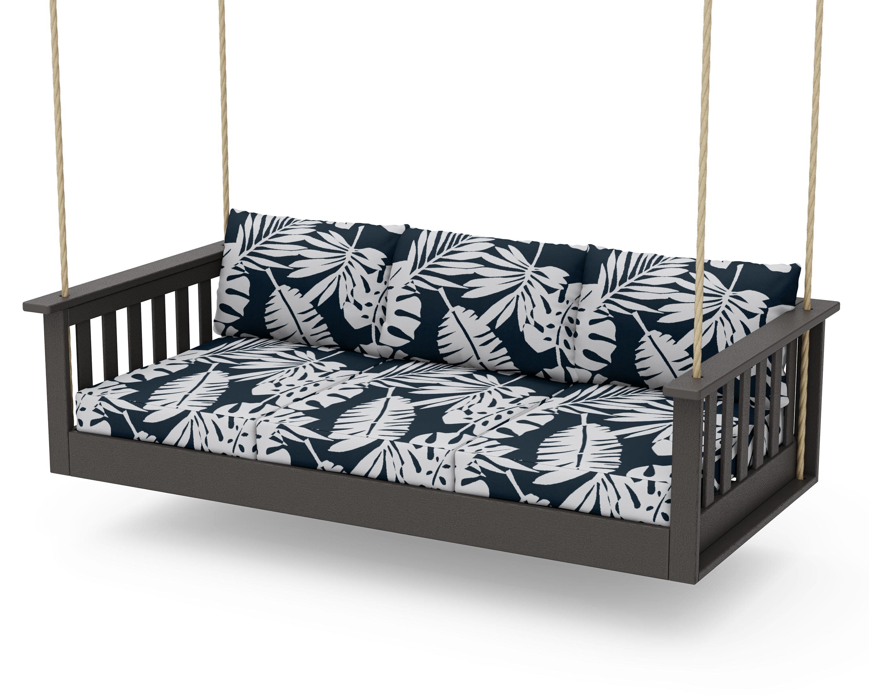 Vineyard Daybed Swing in Vintage Coffee / Leaf Marine Indigo