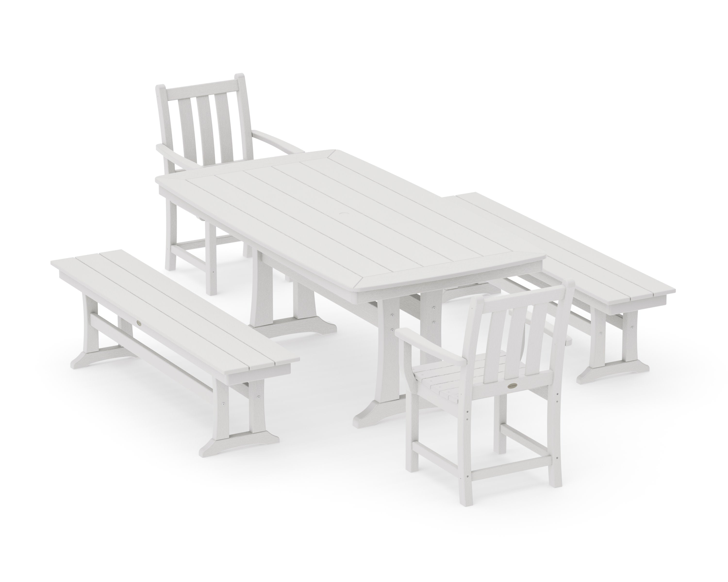 Traditional Garden 5-Piece Dining Set with Trestle Legs in Vintage White
