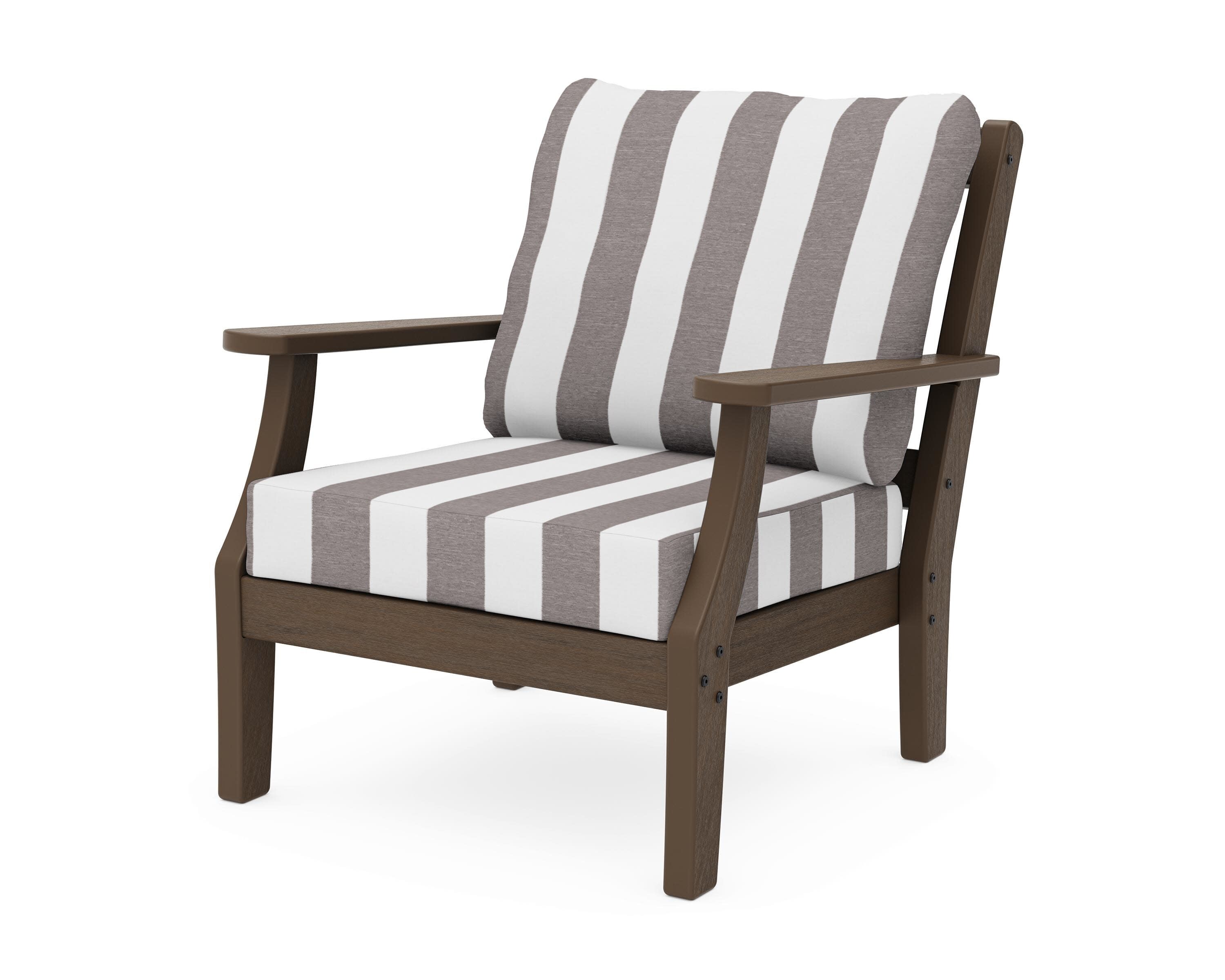 Chinoiserie Deep Seating Chair in Kona / Cabana Stripe Grey Mist