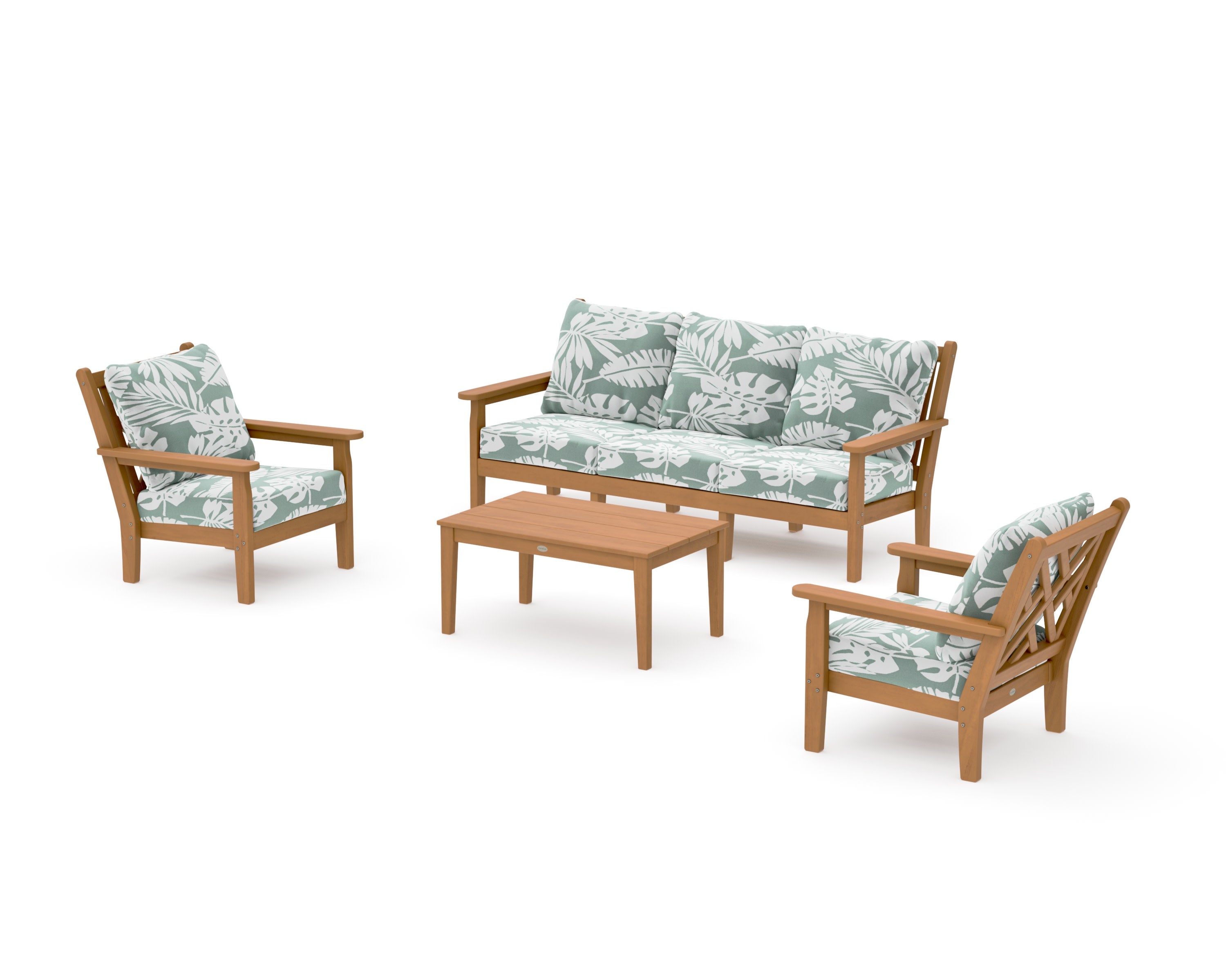 Chippendale 4-Piece Deep Seating Set with Sofa in Natural / Leaf Glacier Spa