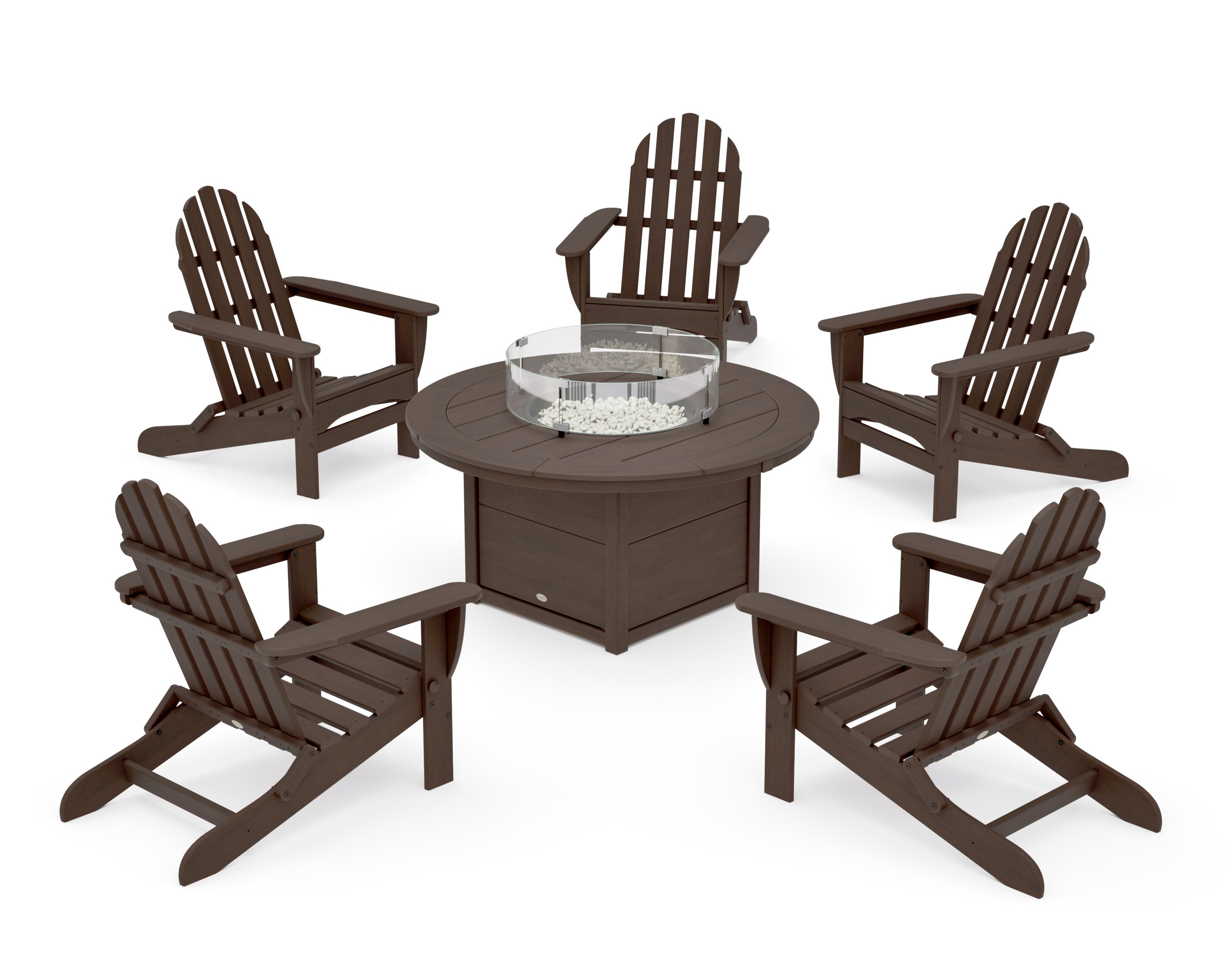 Classic Folding Adirondack 6-Piece Conversation Set with Fire Pit Table in Kona