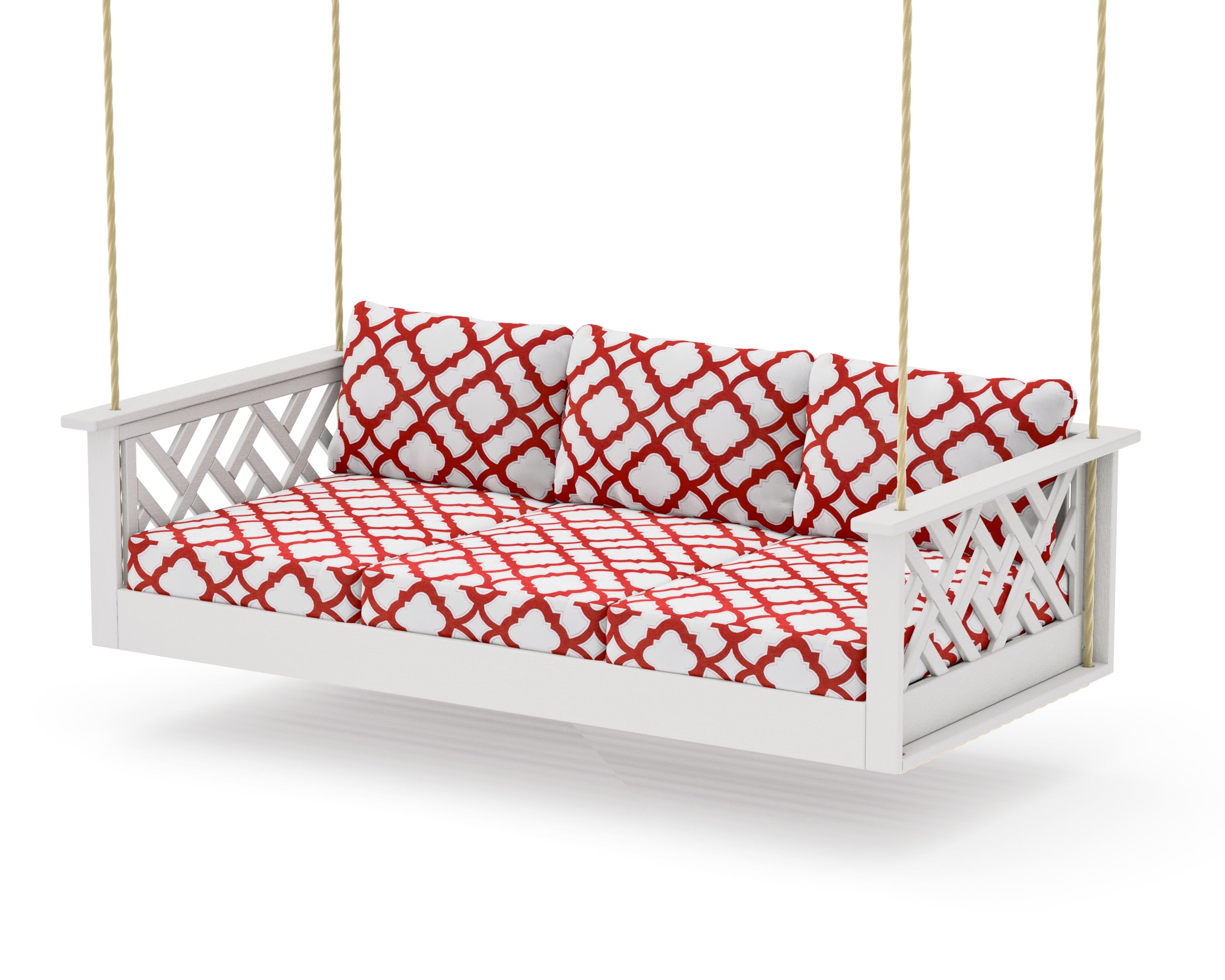 Chippendale Daybed Swing in Vintage White / Trellis Crimson