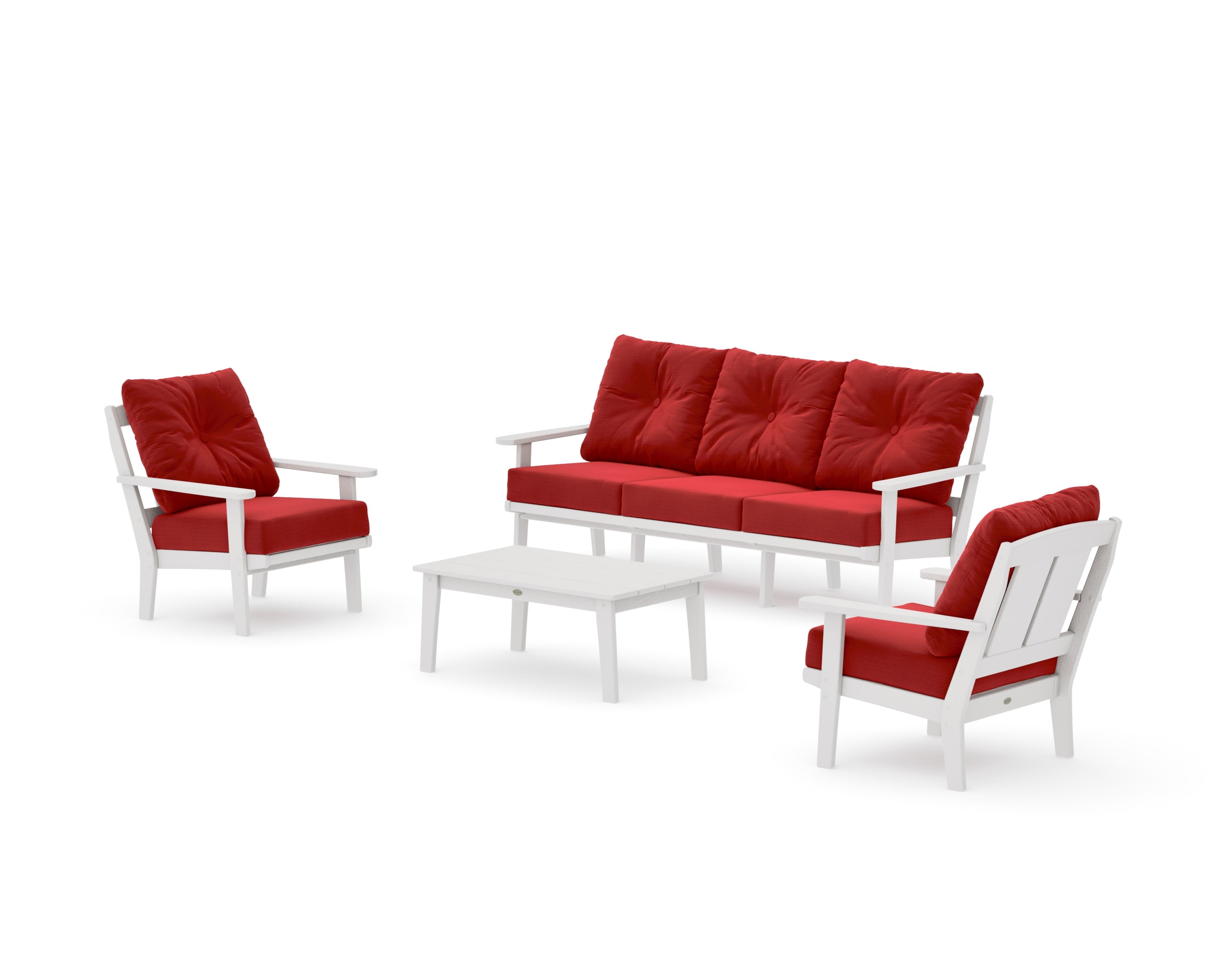 Mission 4-Piece Deep Seating Set with Sofa in Vintage White / Crimson Linen