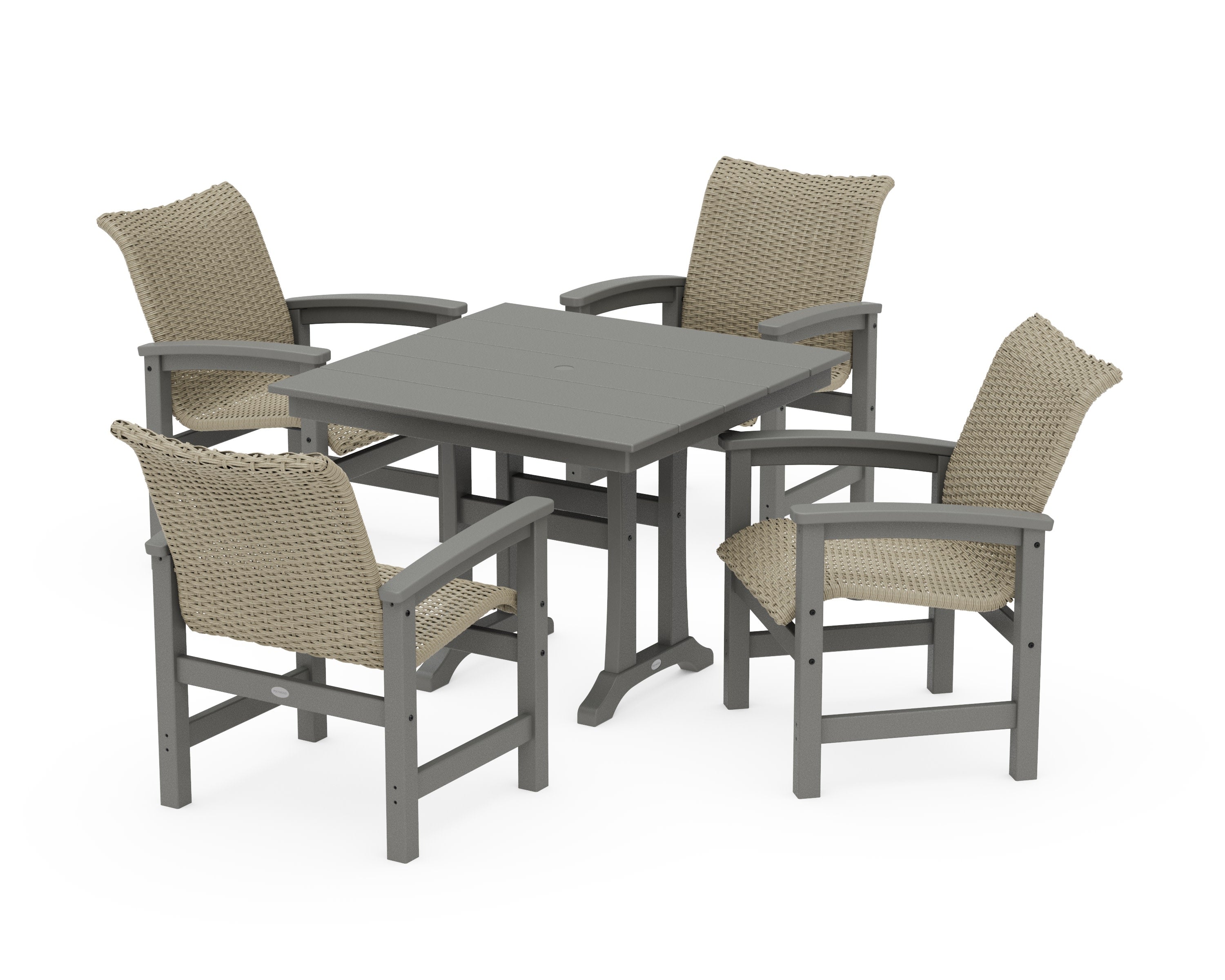 Coastal Woven 5-Piece Farmhouse Dining Set with Trestle Legs