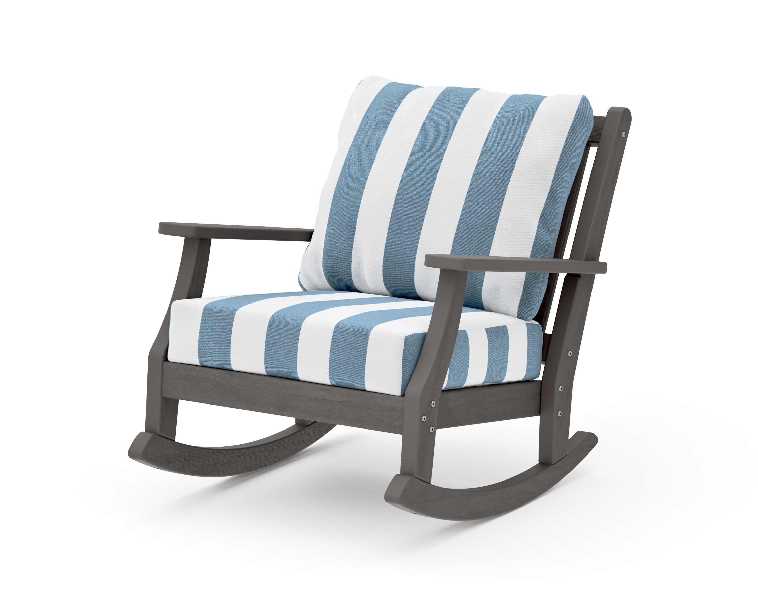Wovendale Deep Seating Rocking Chair in Driftwood / Cabana Stripe Sky Blue