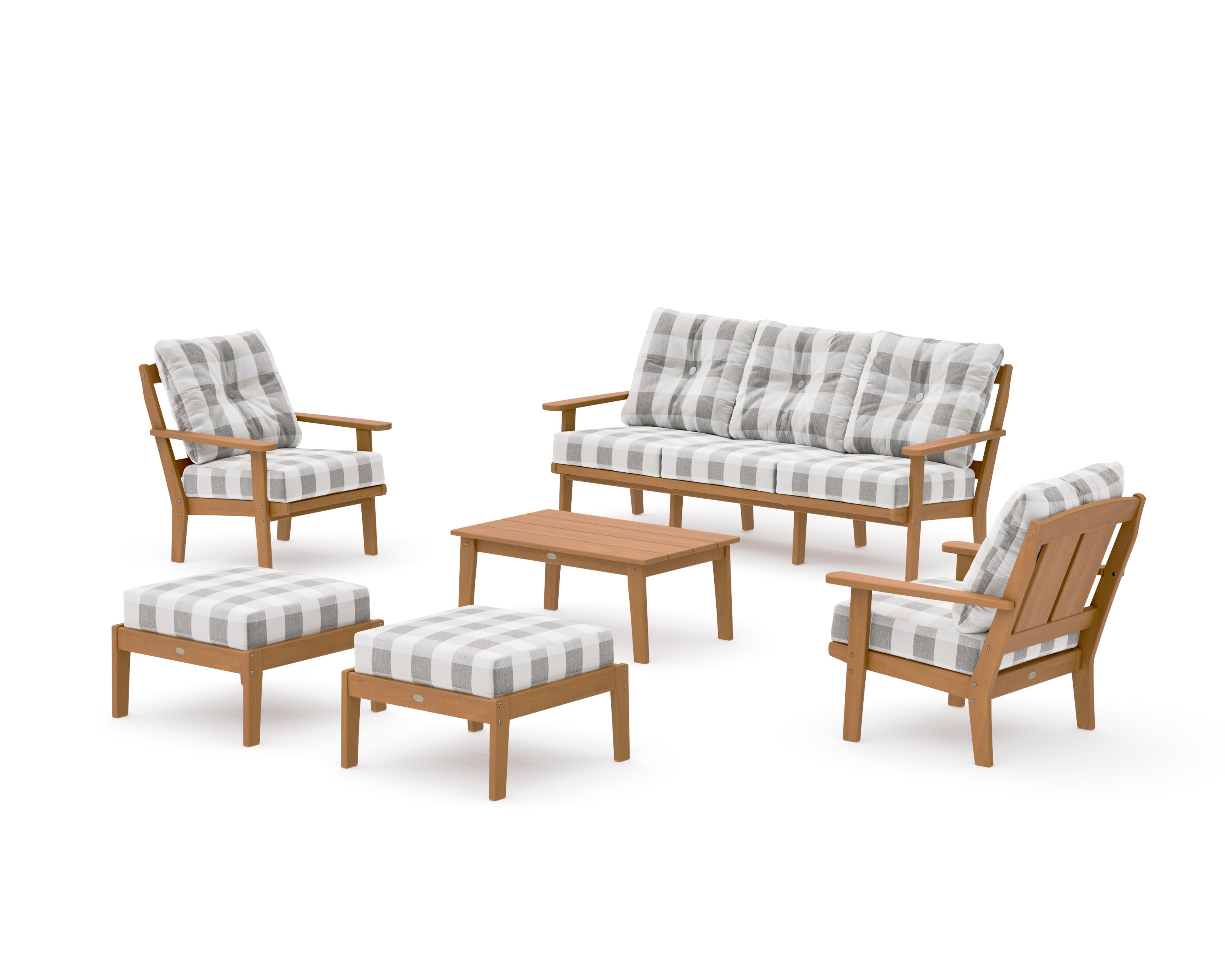 Mission 6-Piece Lounge Sofa Set in Natural / Buffalo Plaid Grey Mist