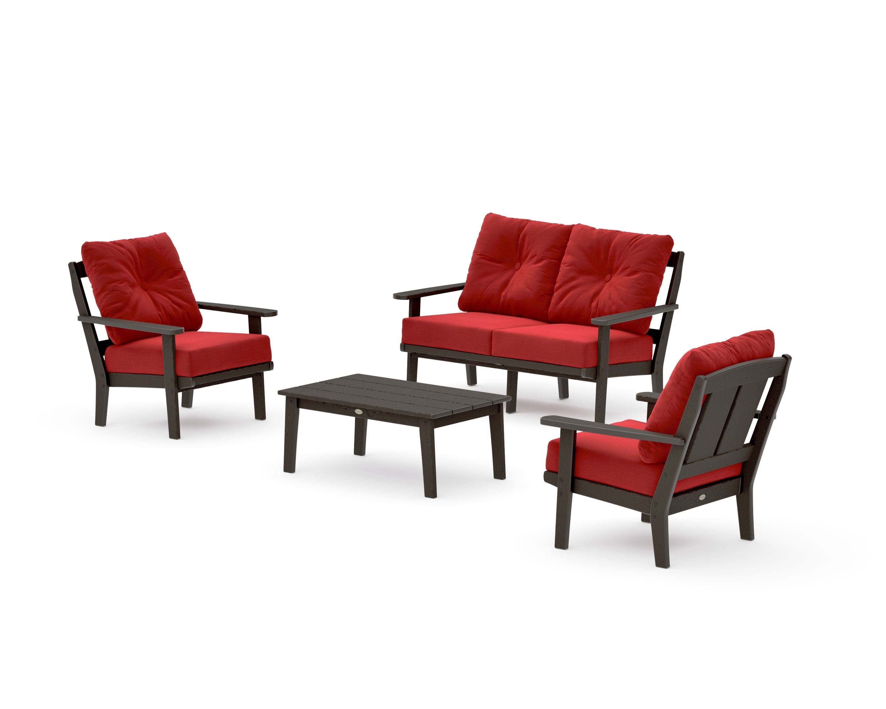 Mission 4-Piece Deep Seating Set with Loveseat in Vintage Coffee / Crimson Linen