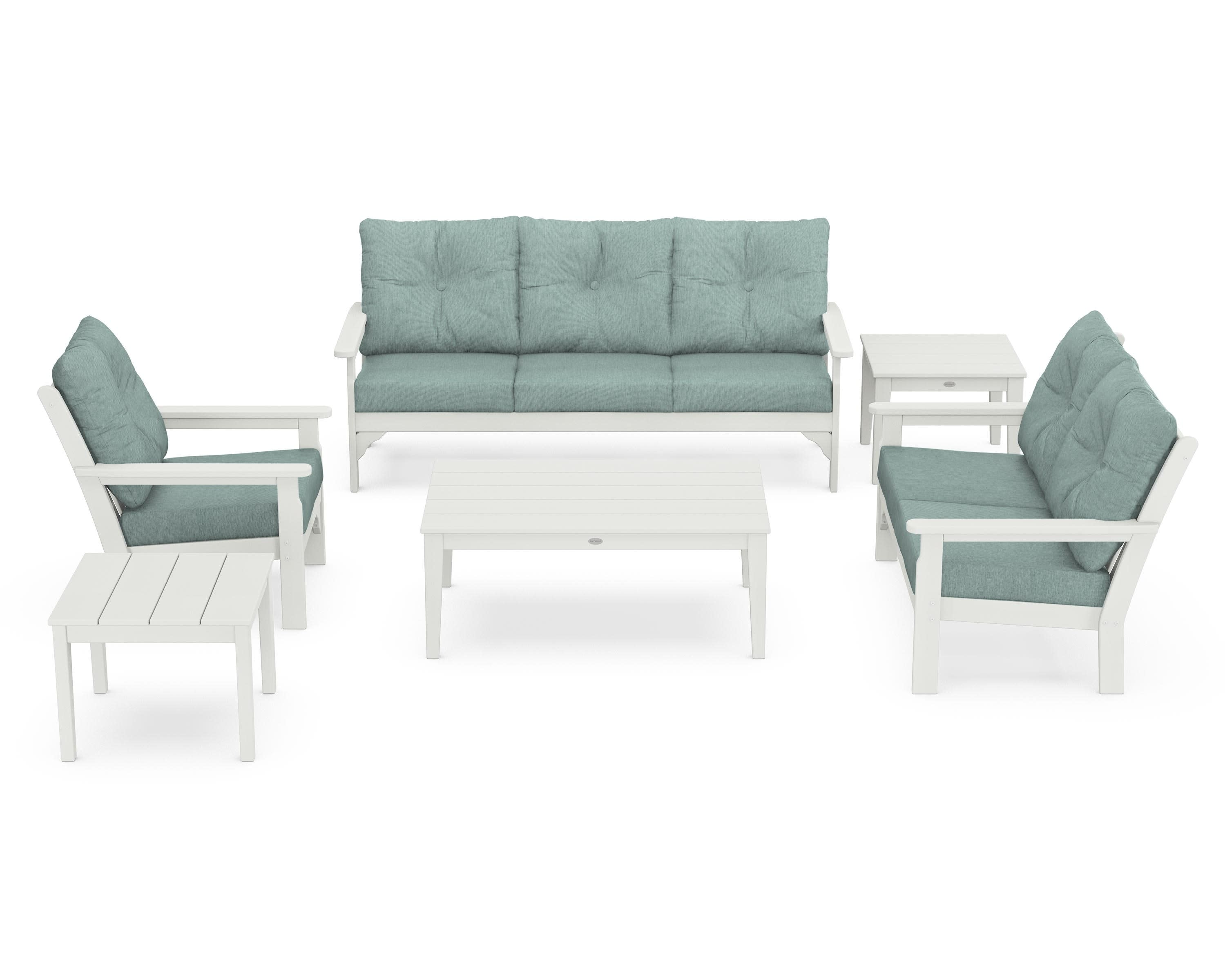 Vineyard 6-Piece Deep Seating Set in Vintage White / Glacier Spa