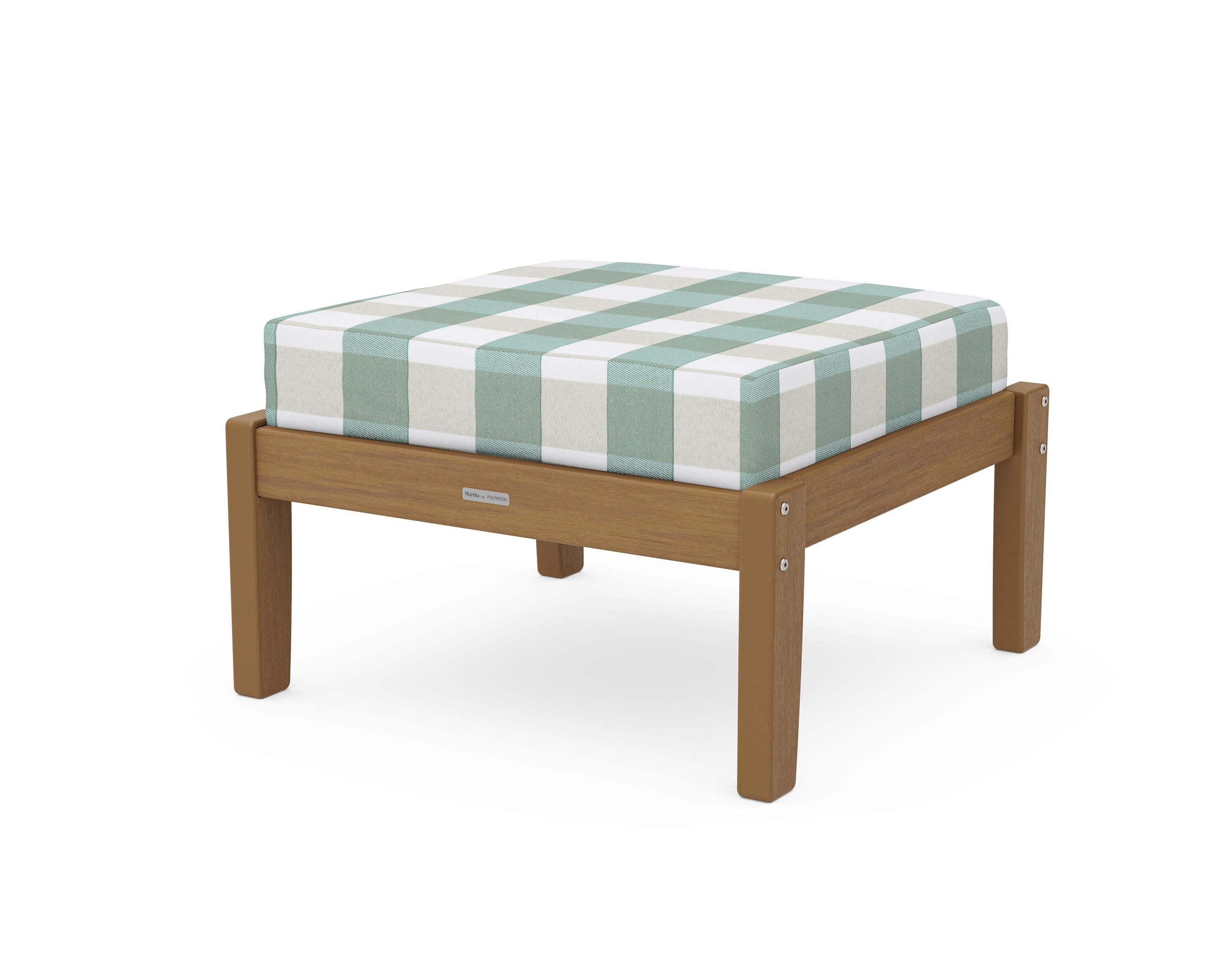 Chinoiserie Deep Seating Ottoman in Natural / Buffalo Plaid Glacier Spa