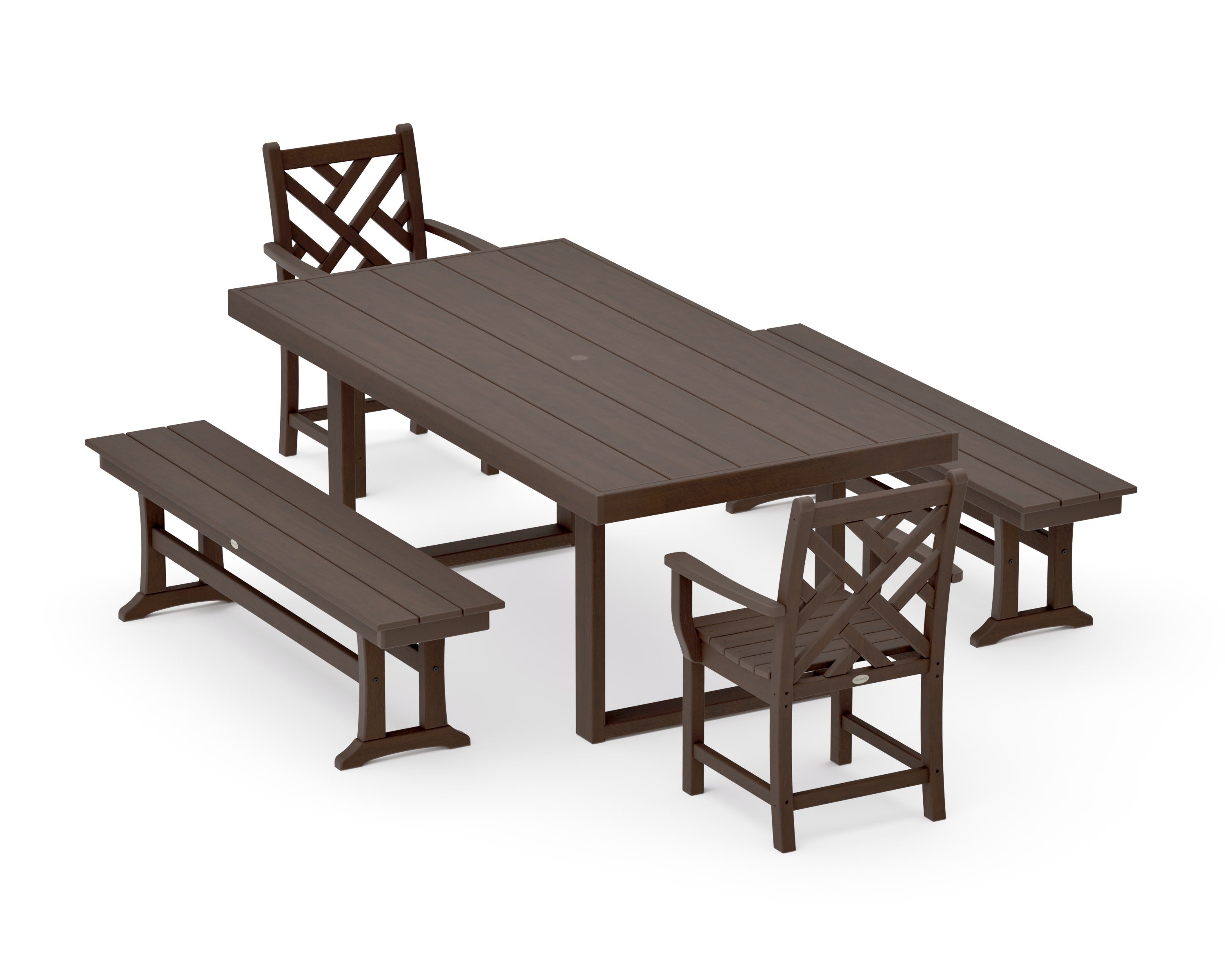 Chippendale 5-Piece Dining Set with Benches in Kona