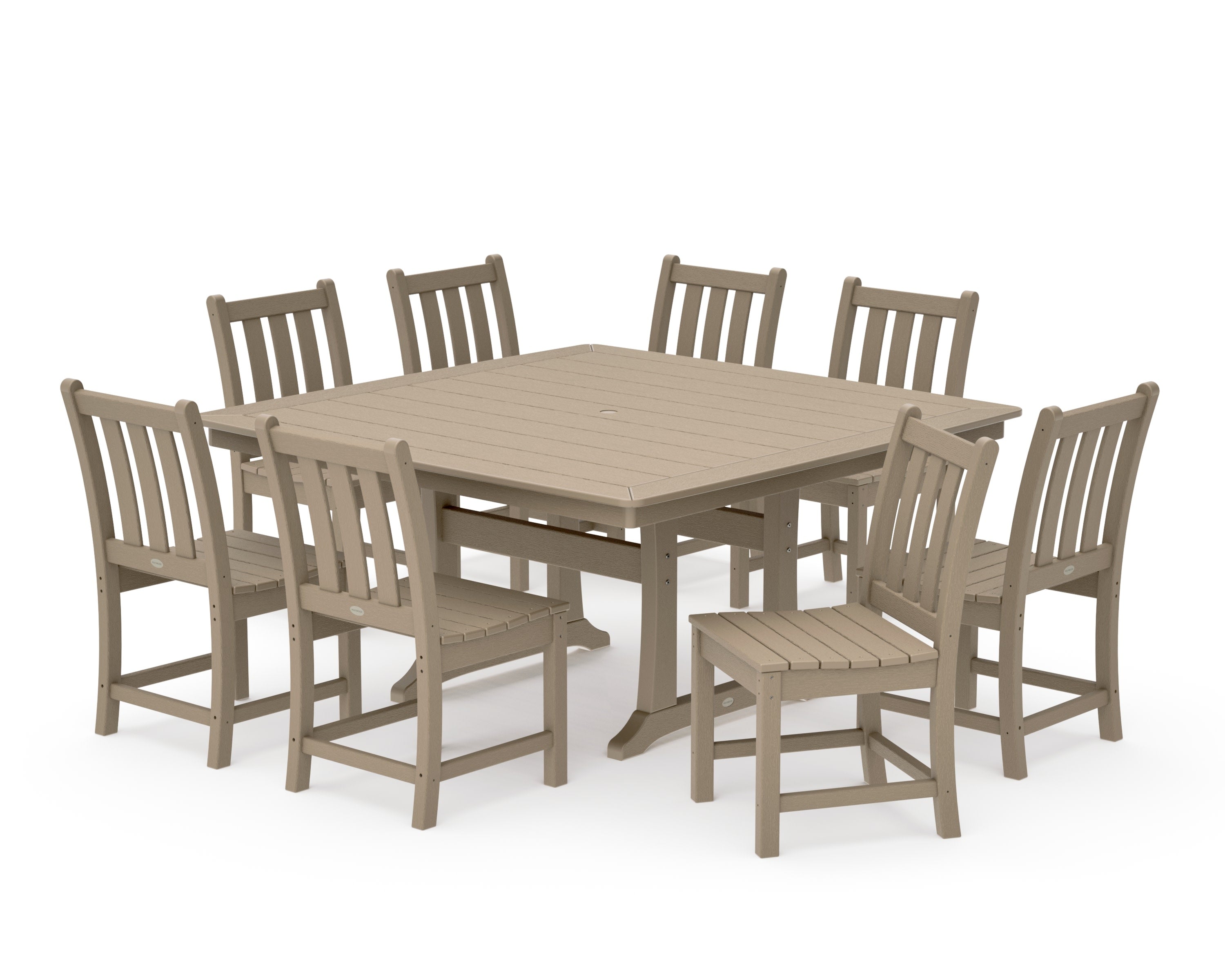 Traditional Garden 9-Piece Nautical Trestle Dining Set in Vintage Sahara