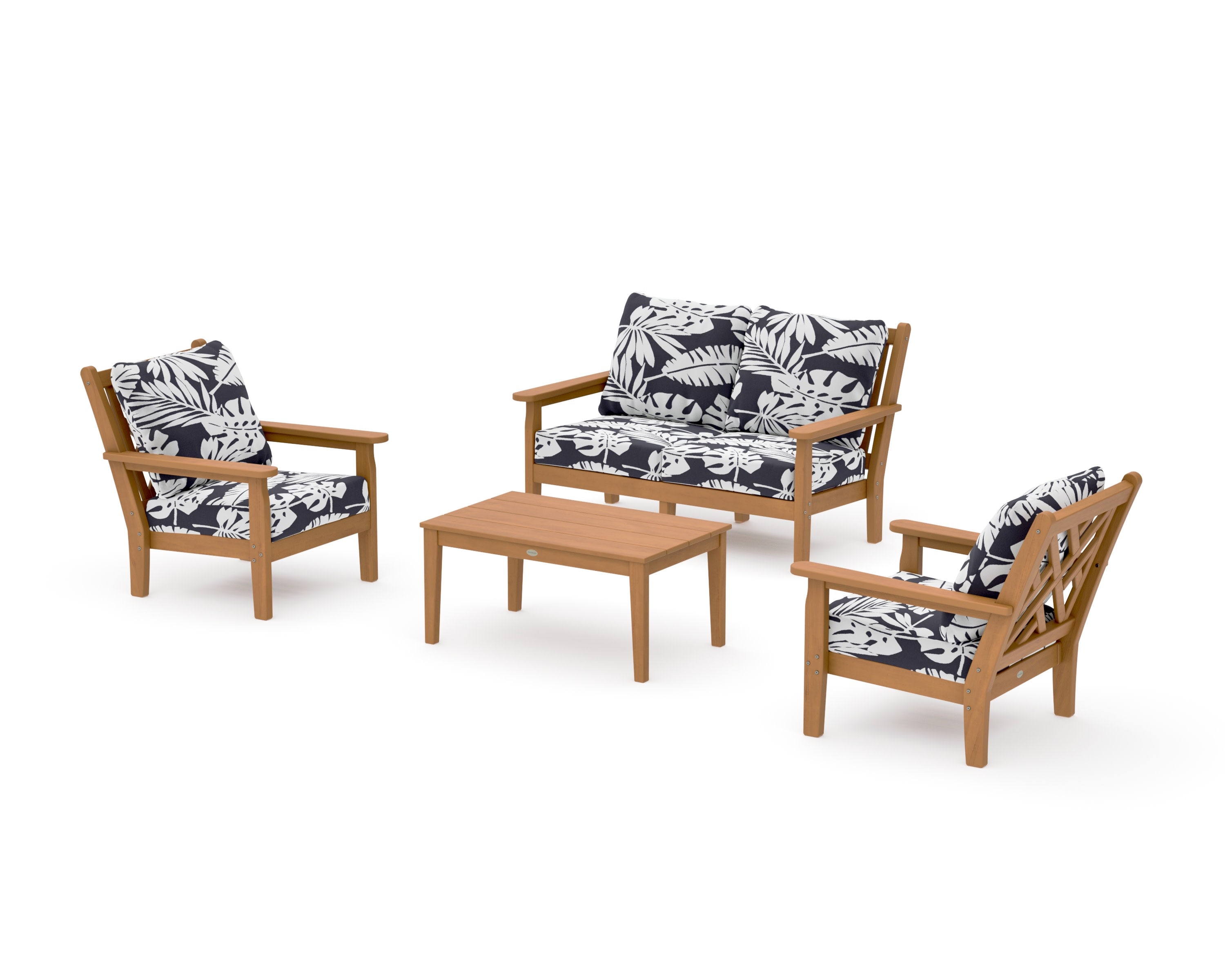 Chippendale 4-Piece Deep Seating Set with Loveseat in Natural / Leaf Navy